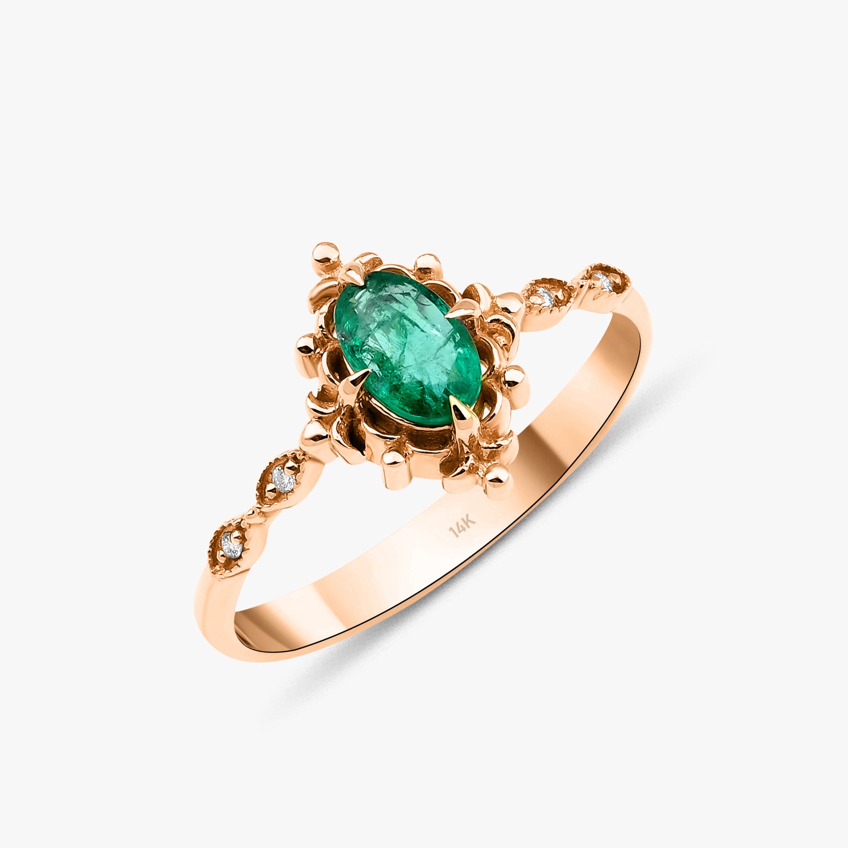 Vintage Style Emerald and Diamond Ring in 14K Gold