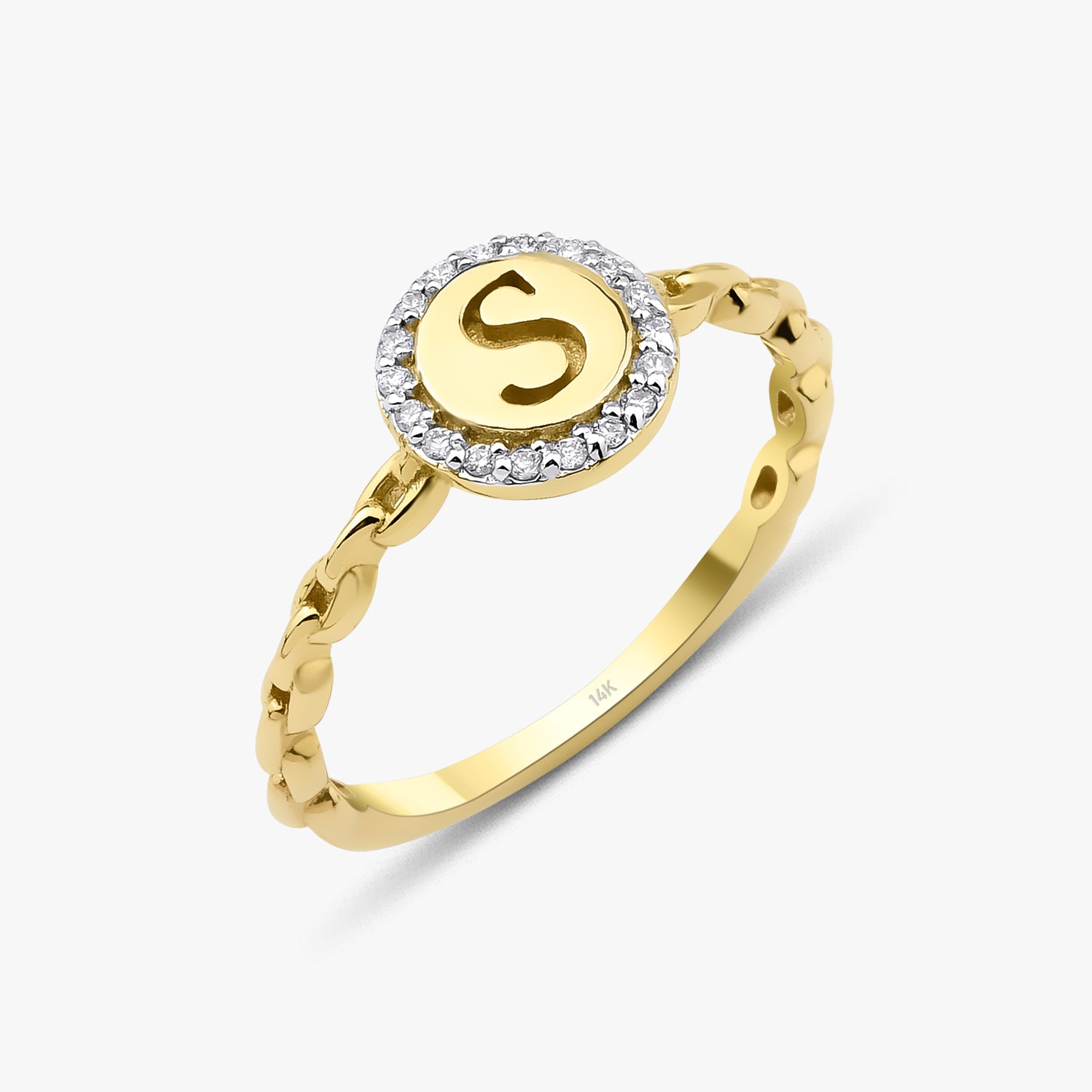 Diamond Initial Ring in 14K Gold