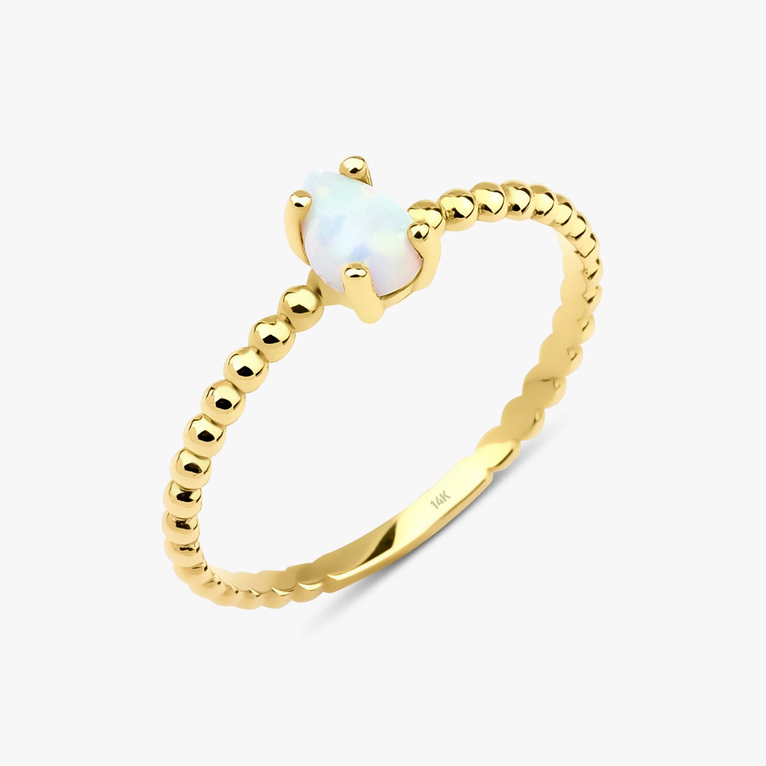 Beaded Opal Drop Ring in 14K Gold