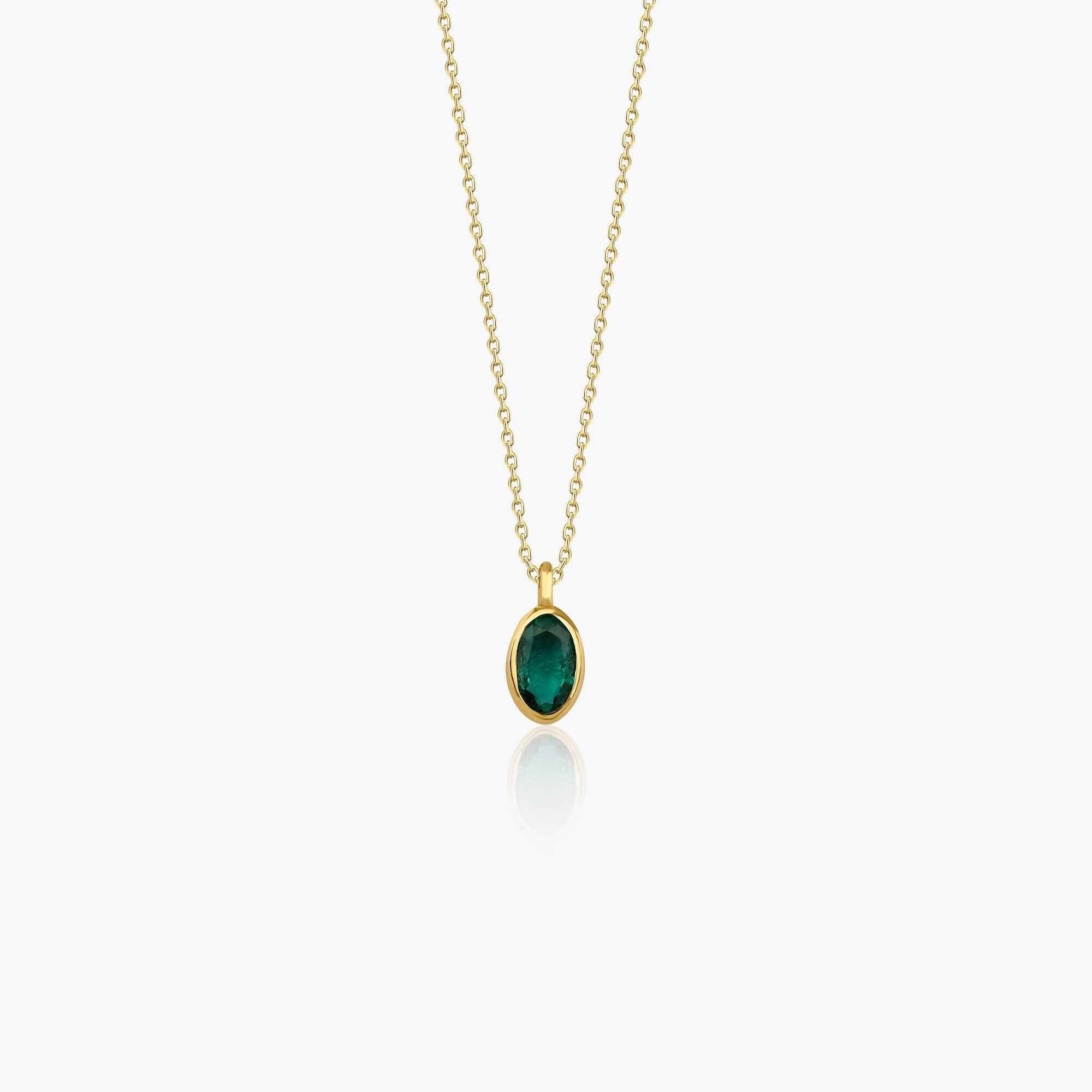 Oval Cut Emerald Solitaire Necklace