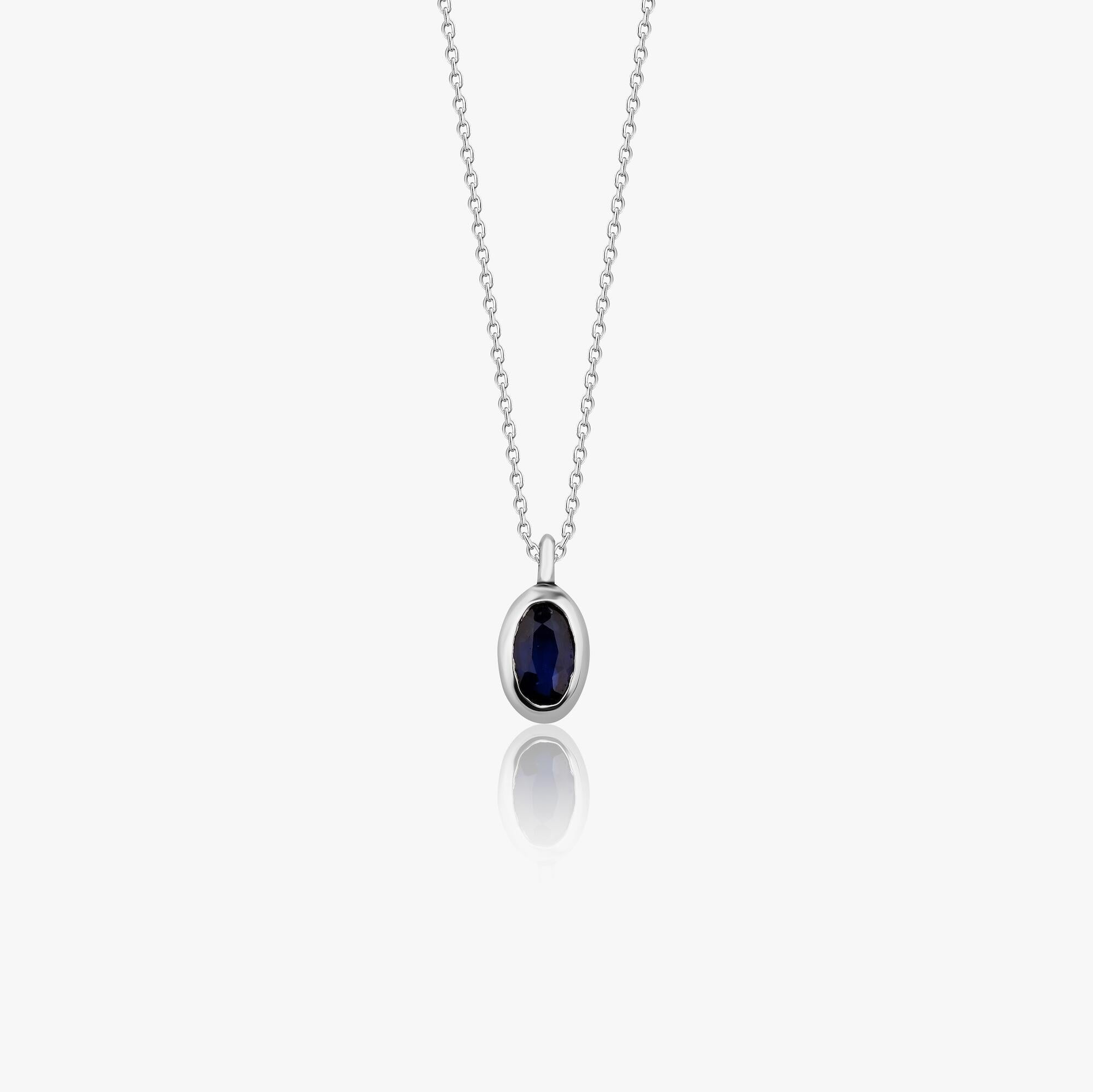 Oval Cut Blue Sapphire Solitaire Necklace