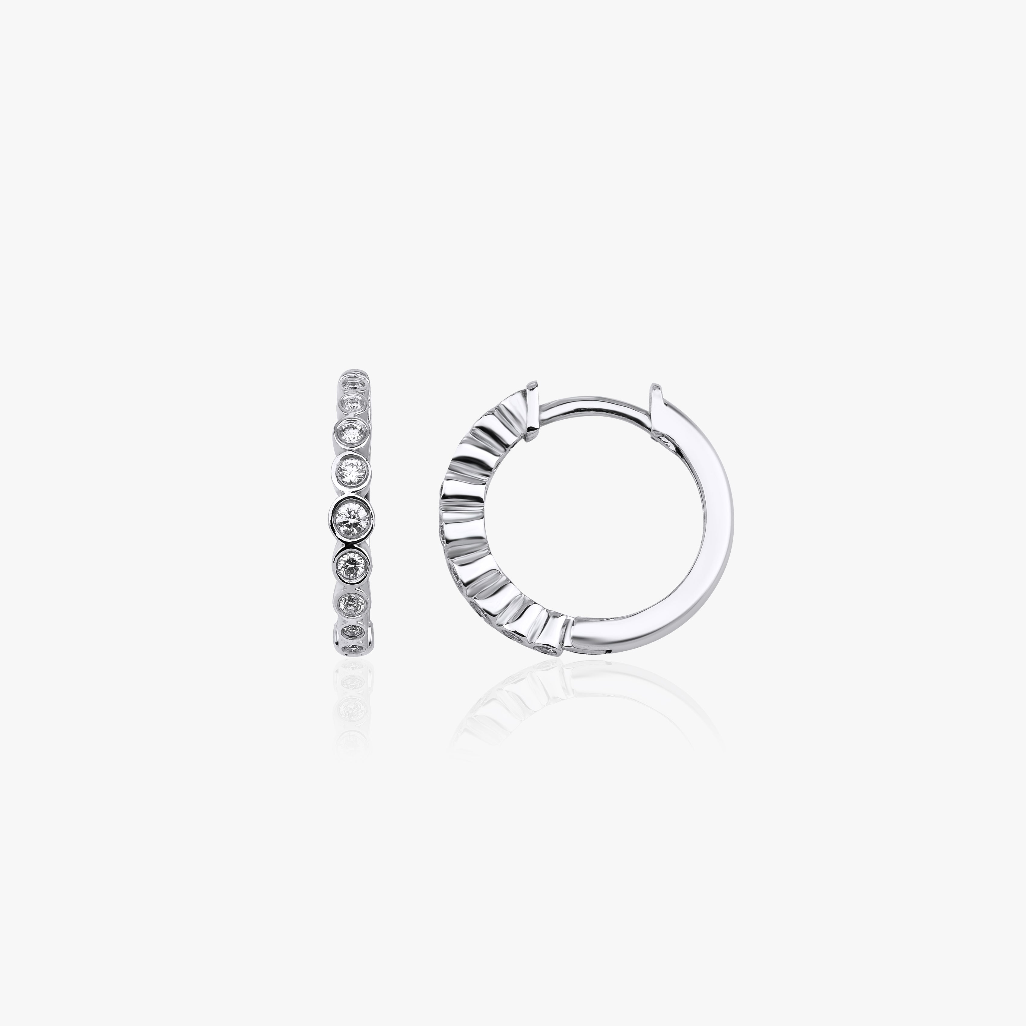 14K Bezel Set Diamond Huggie Hoops