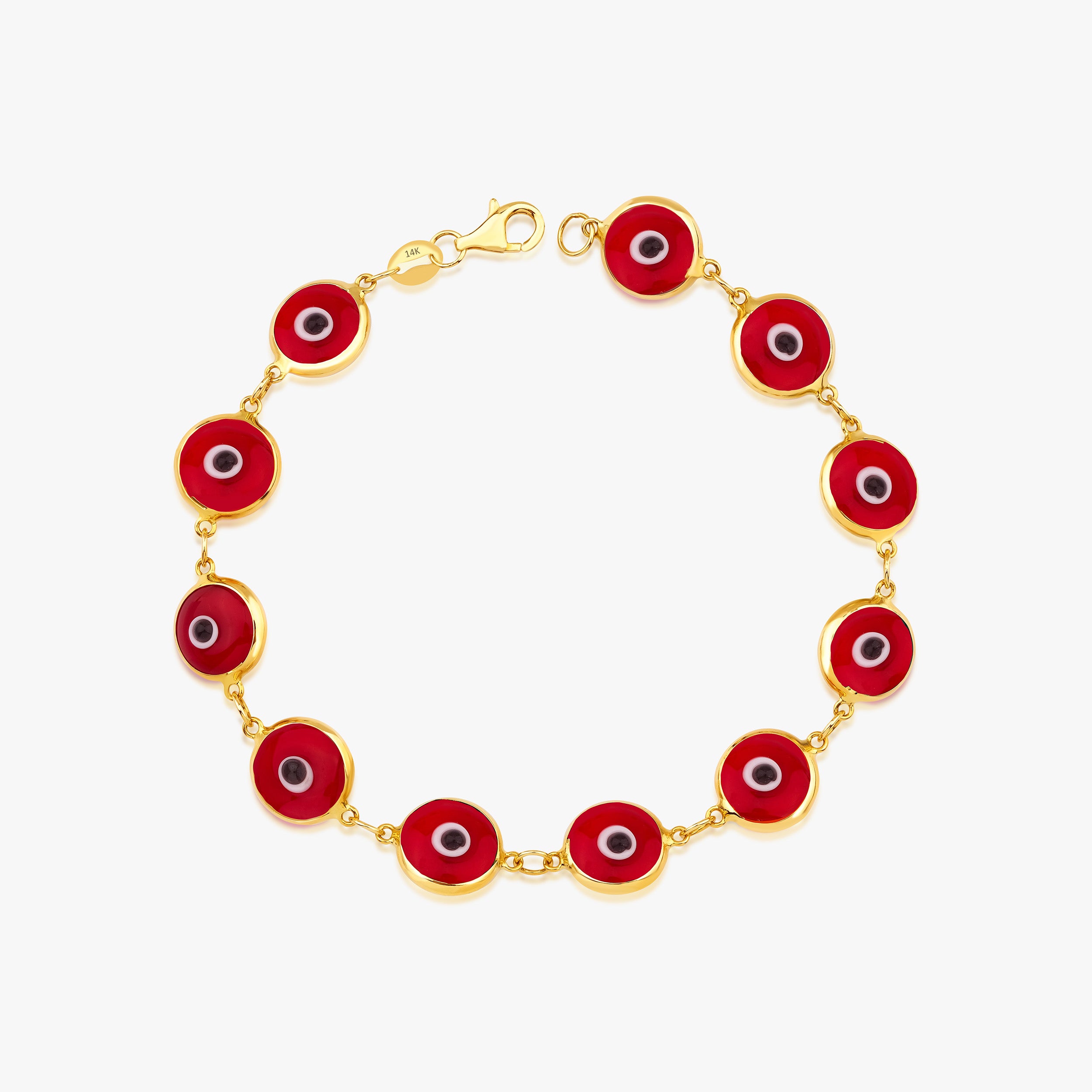 Red Evil Eye Bracelet in 14K Gold