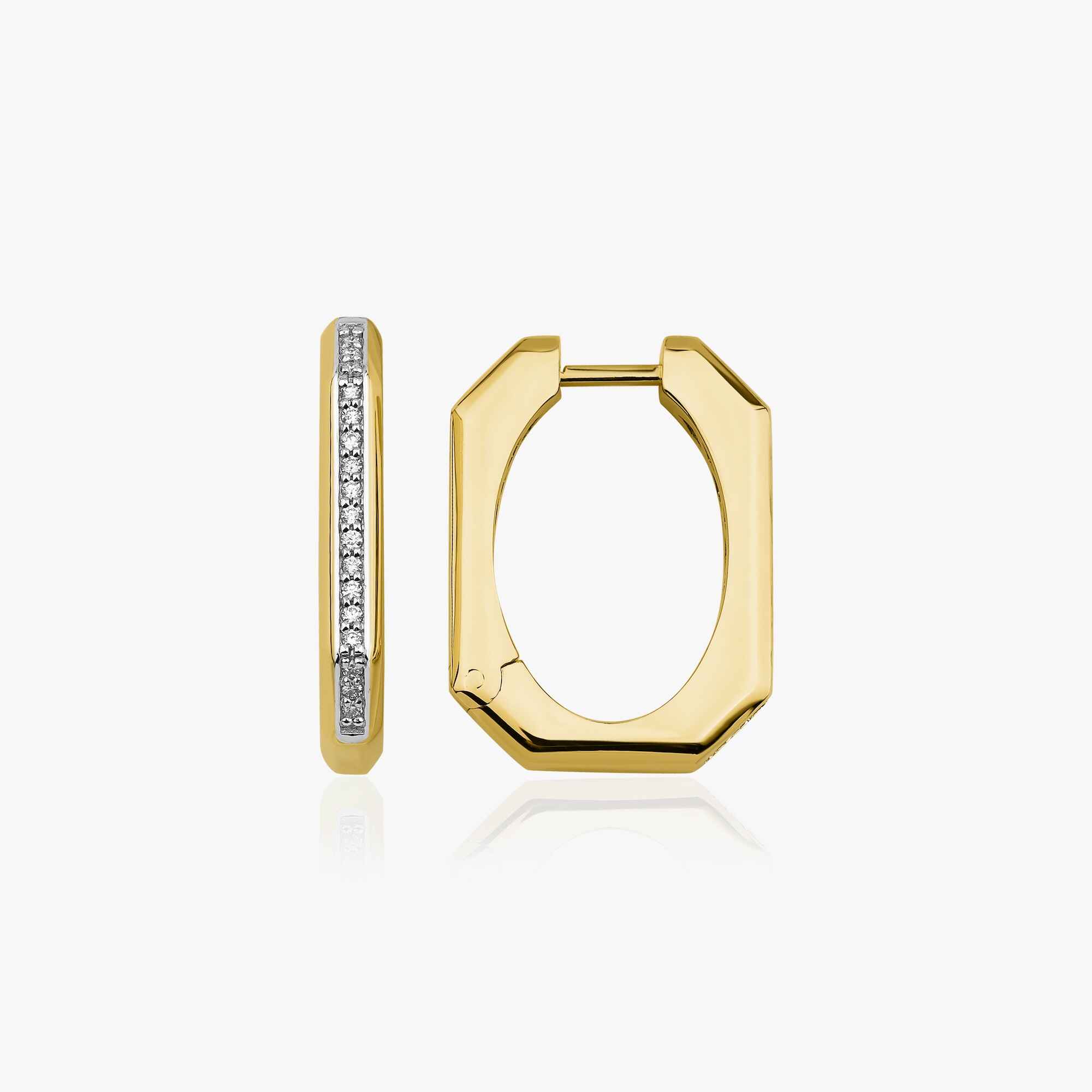 Bold Rectangle Diamond Hoops in 14K Gold