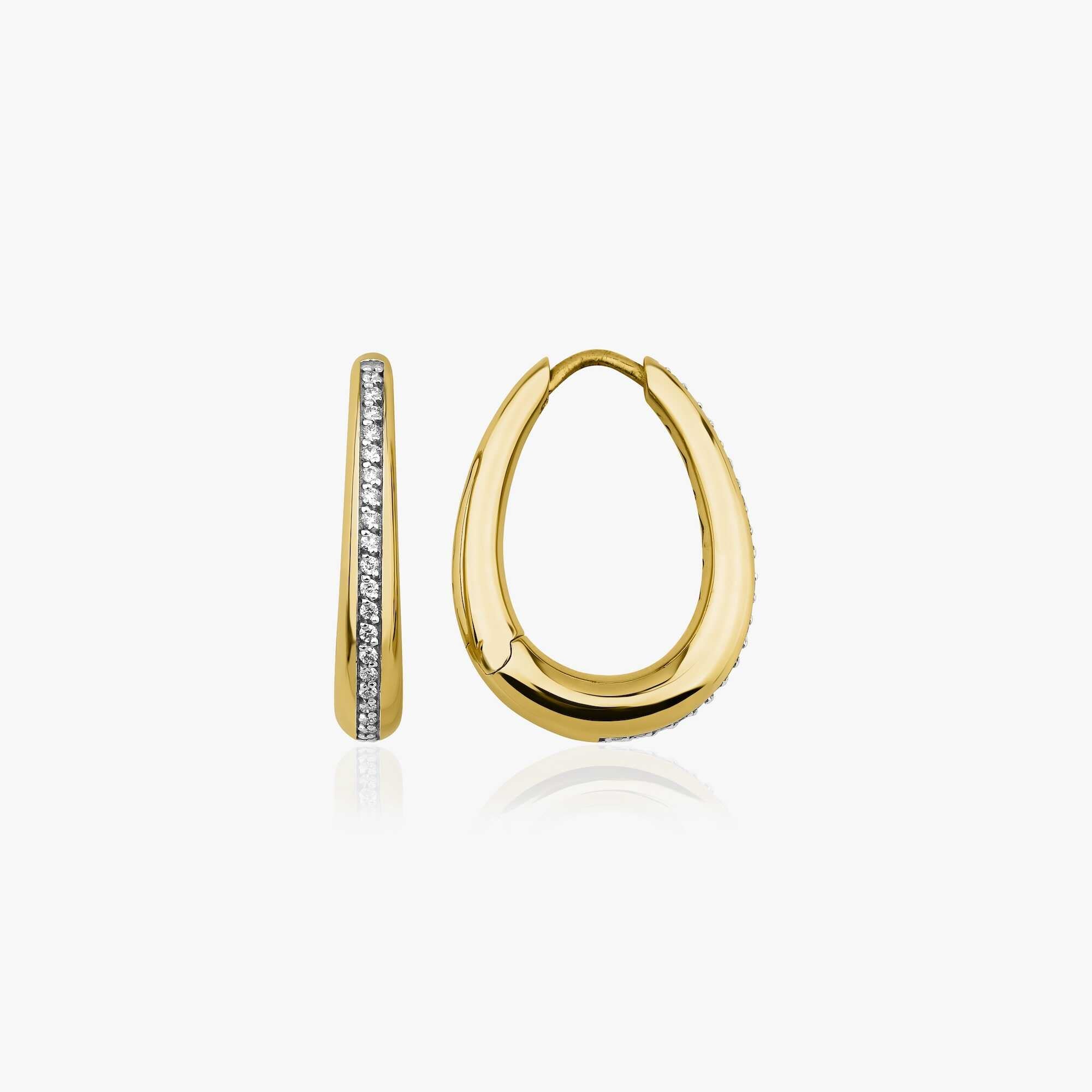 Bold Drop Shaped Diamond Hoops in 14K Gold
