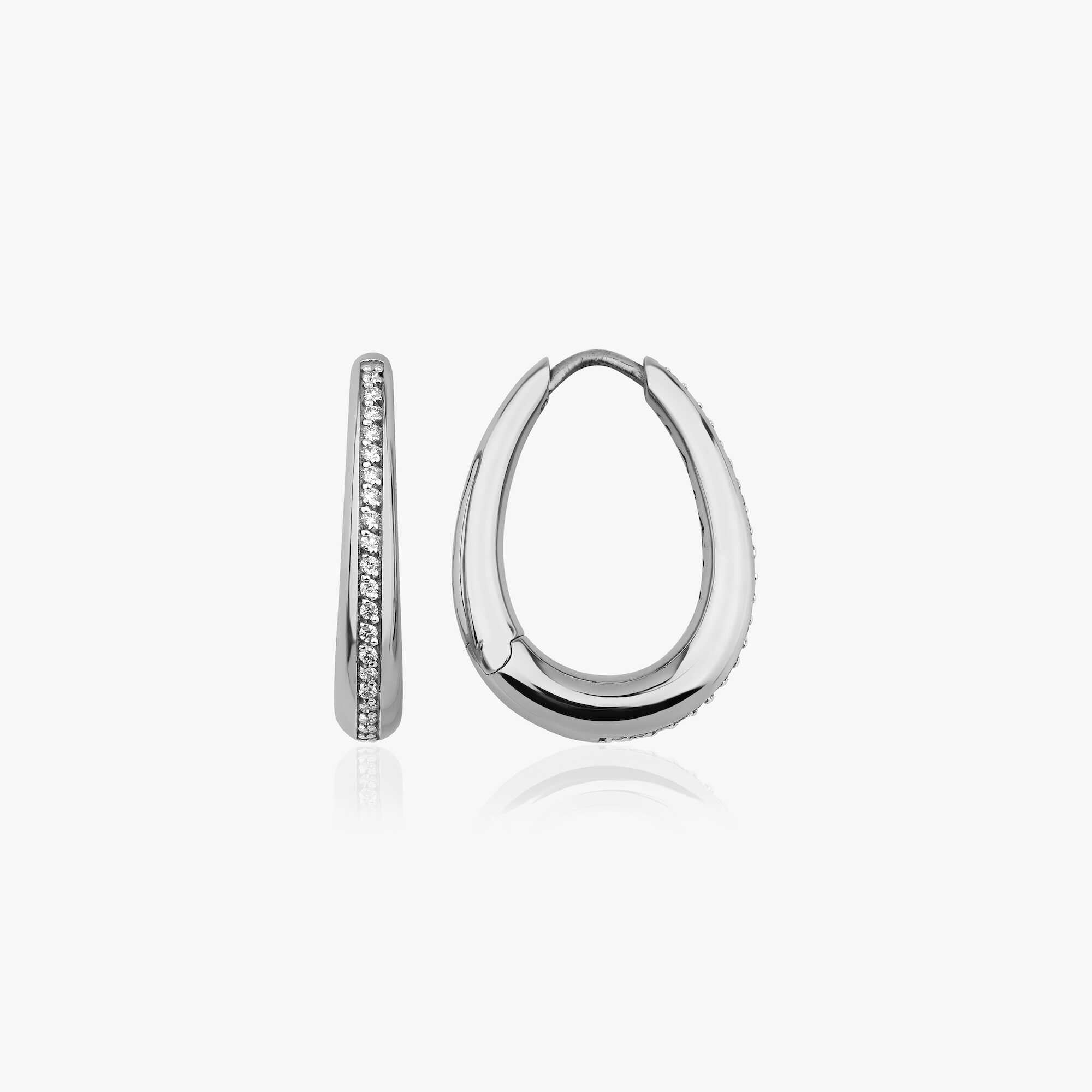 Bold Drop Shaped Diamond Hoops in 14K Gold