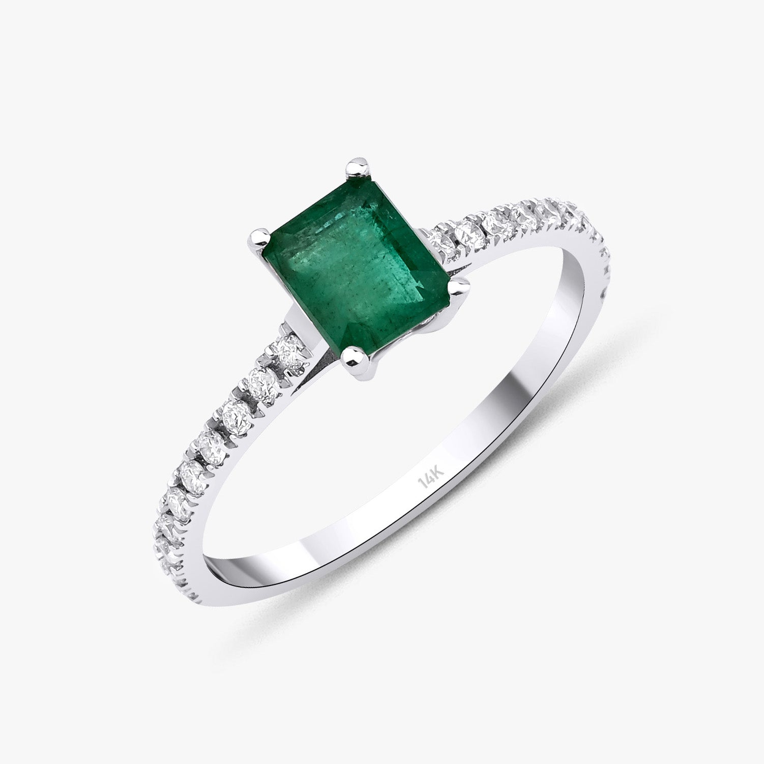 Emerald Cut Emerald and Diamond Ring in 14K Gold