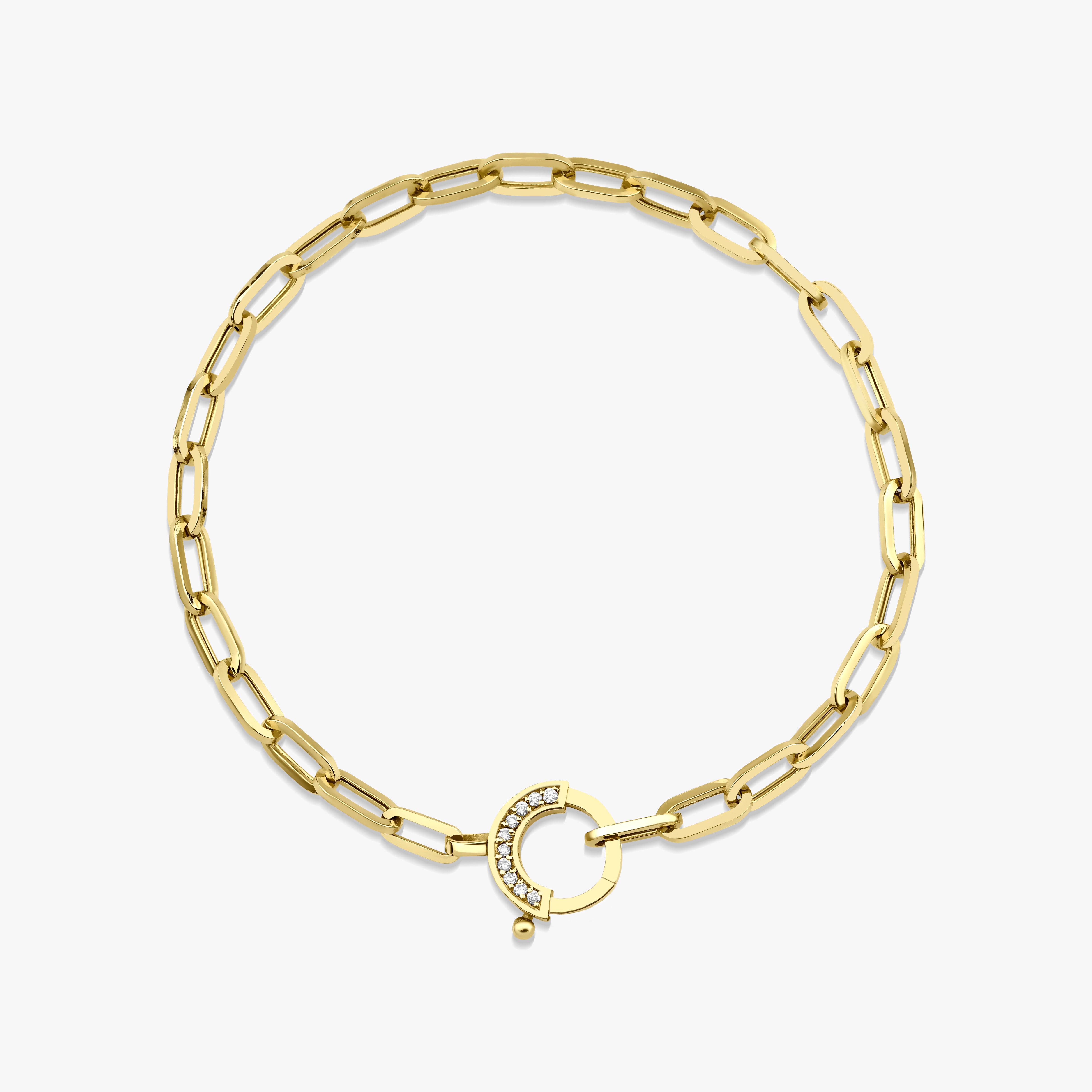 Paperclip Chain Diamond Lock Bracelet in 14K Gold