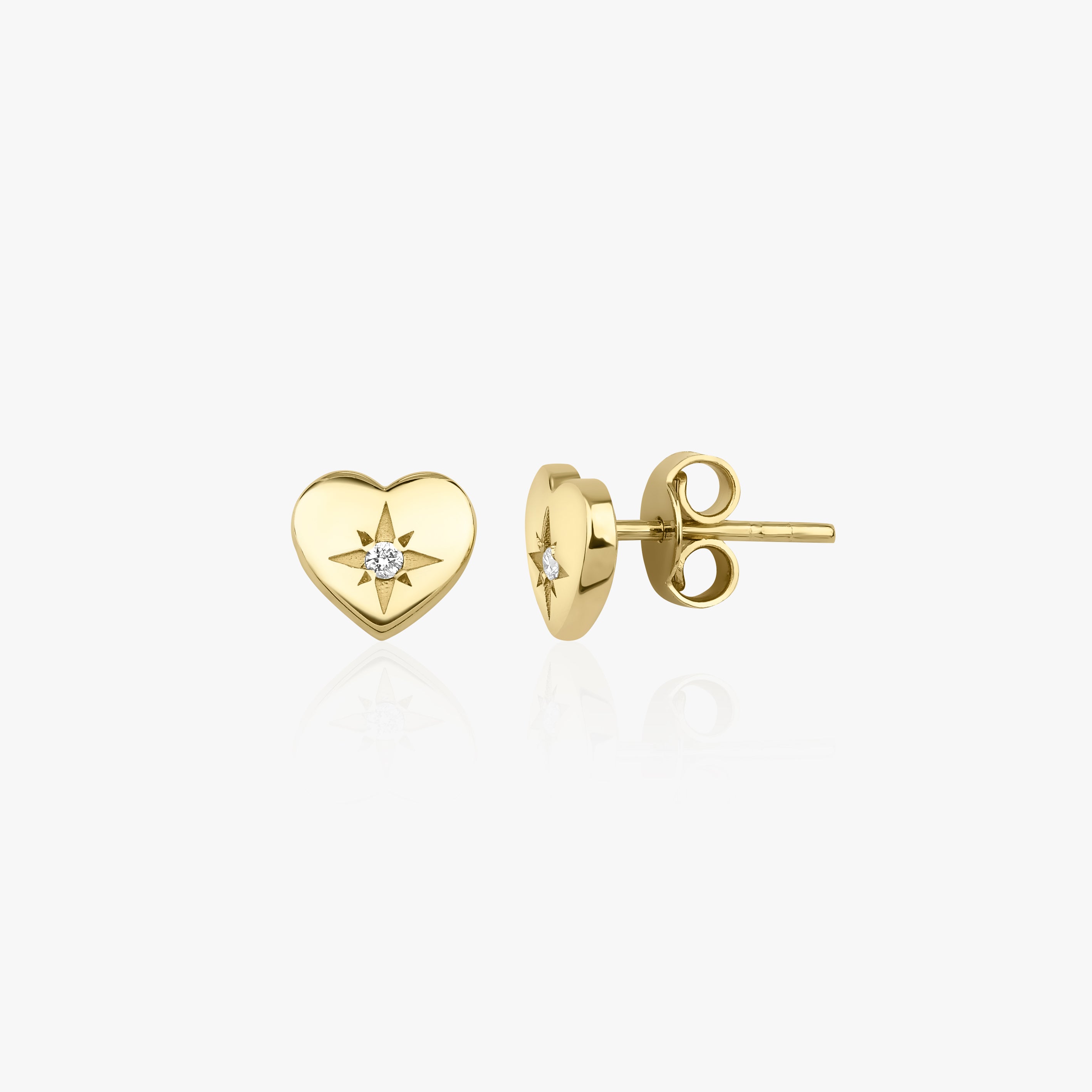 Minimal Diamond Heart Studs in 14K Gold