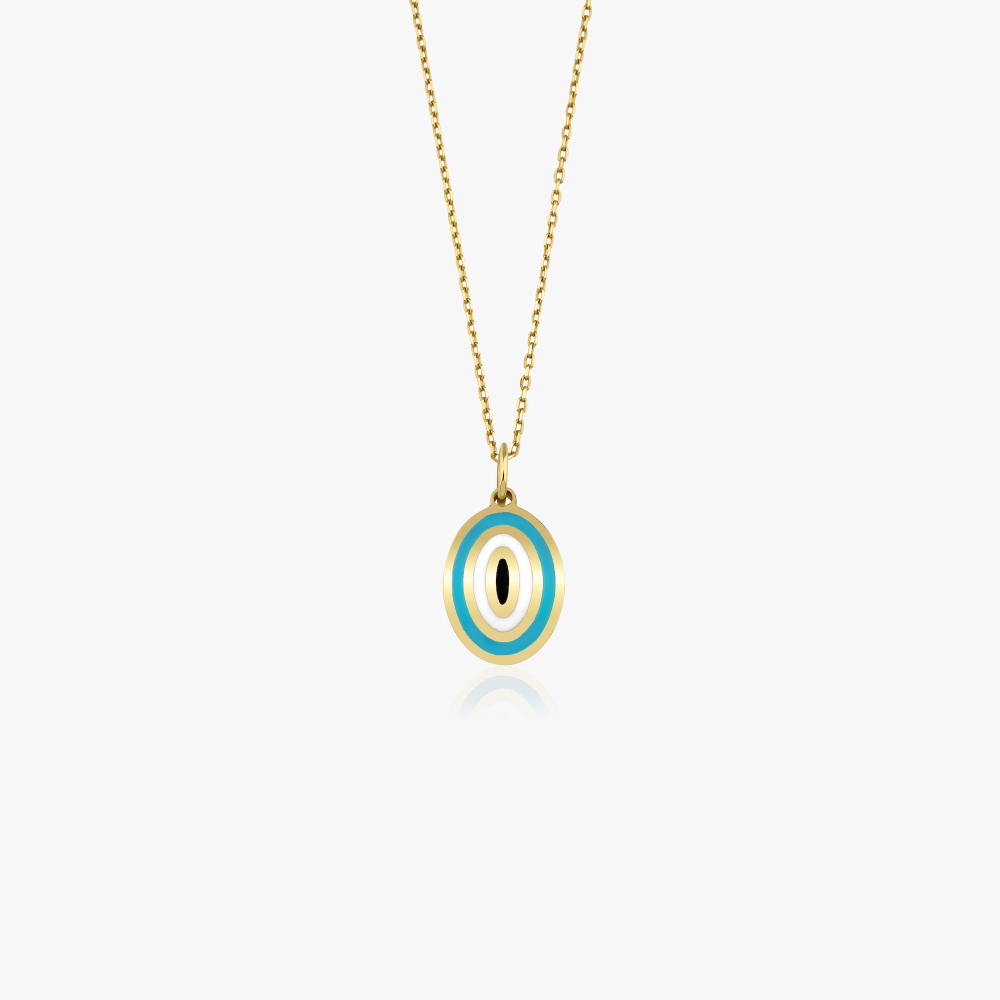 Oval Ocean Blue Evil Eye Necklace in 14K Gold