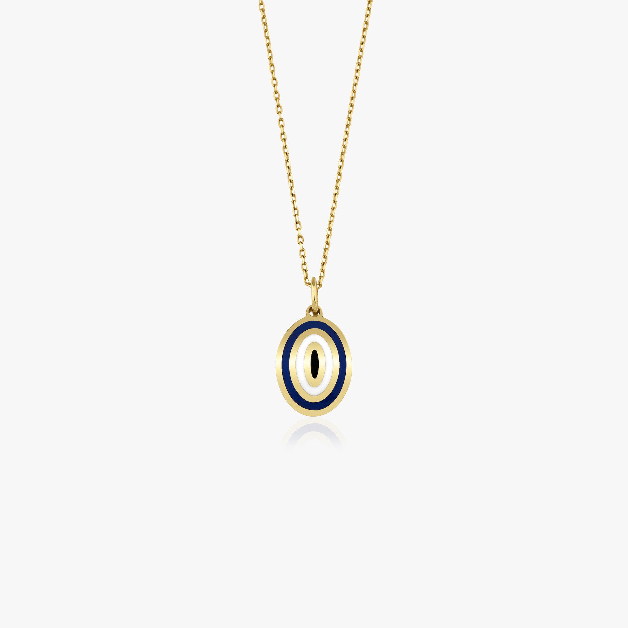 Oval Navy Blue Evil Eye Necklace in 14K Gold