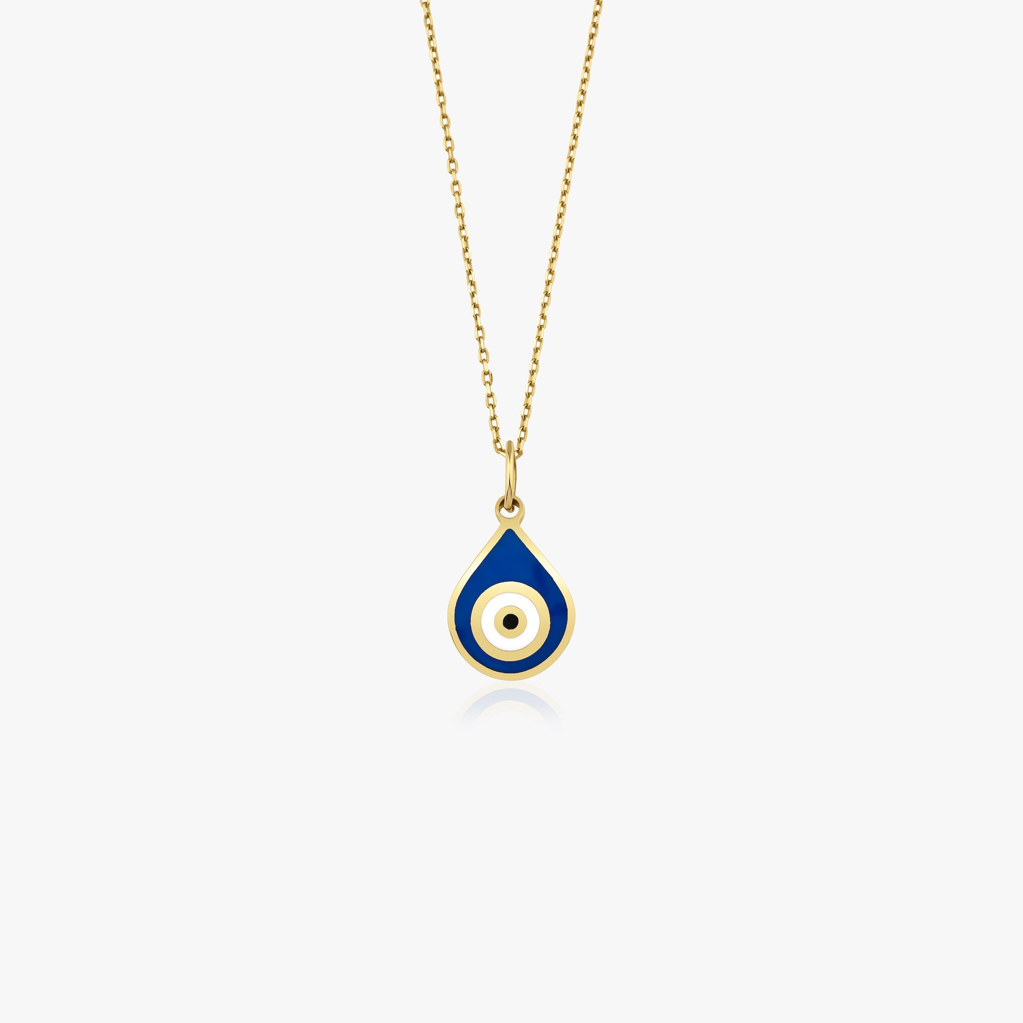 Mini Navy Blue Raindrop Eye Necklace in 14K Gold