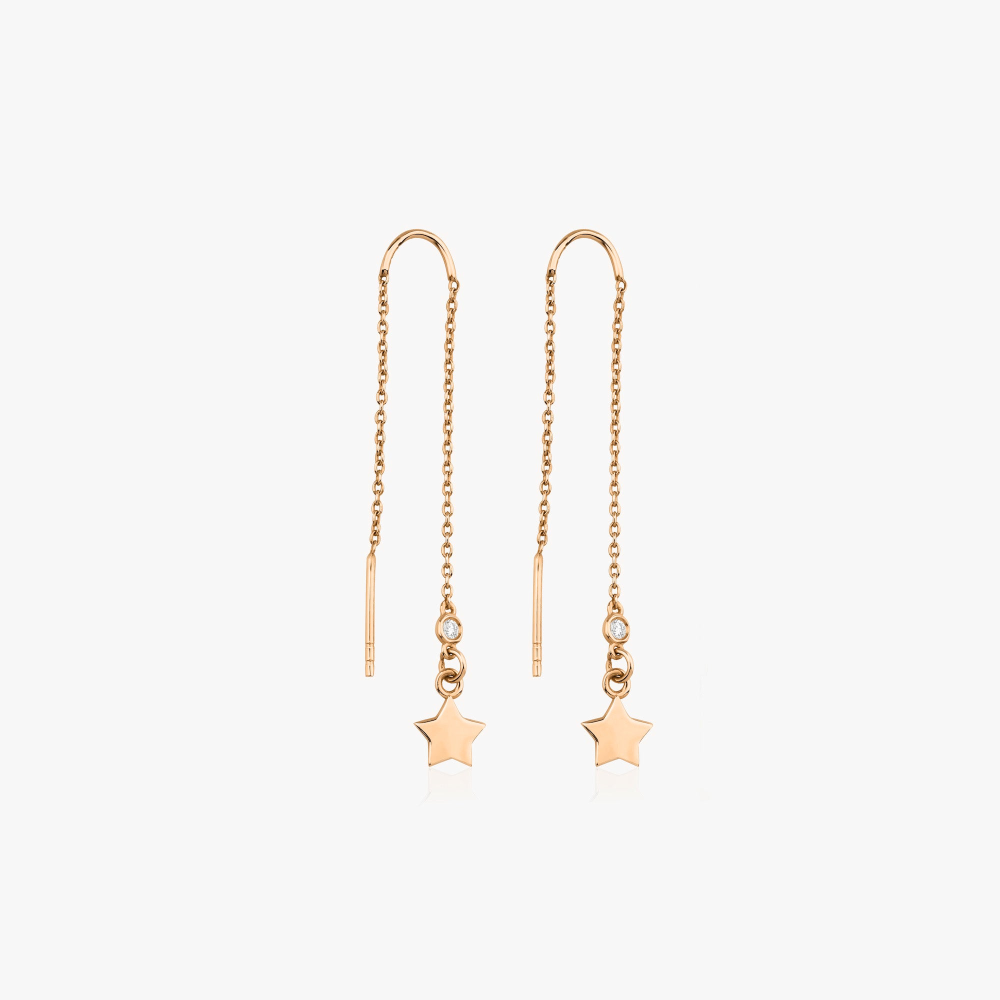 Floating Star Diamond Threader Earrings Available in 14K and 18K Gold