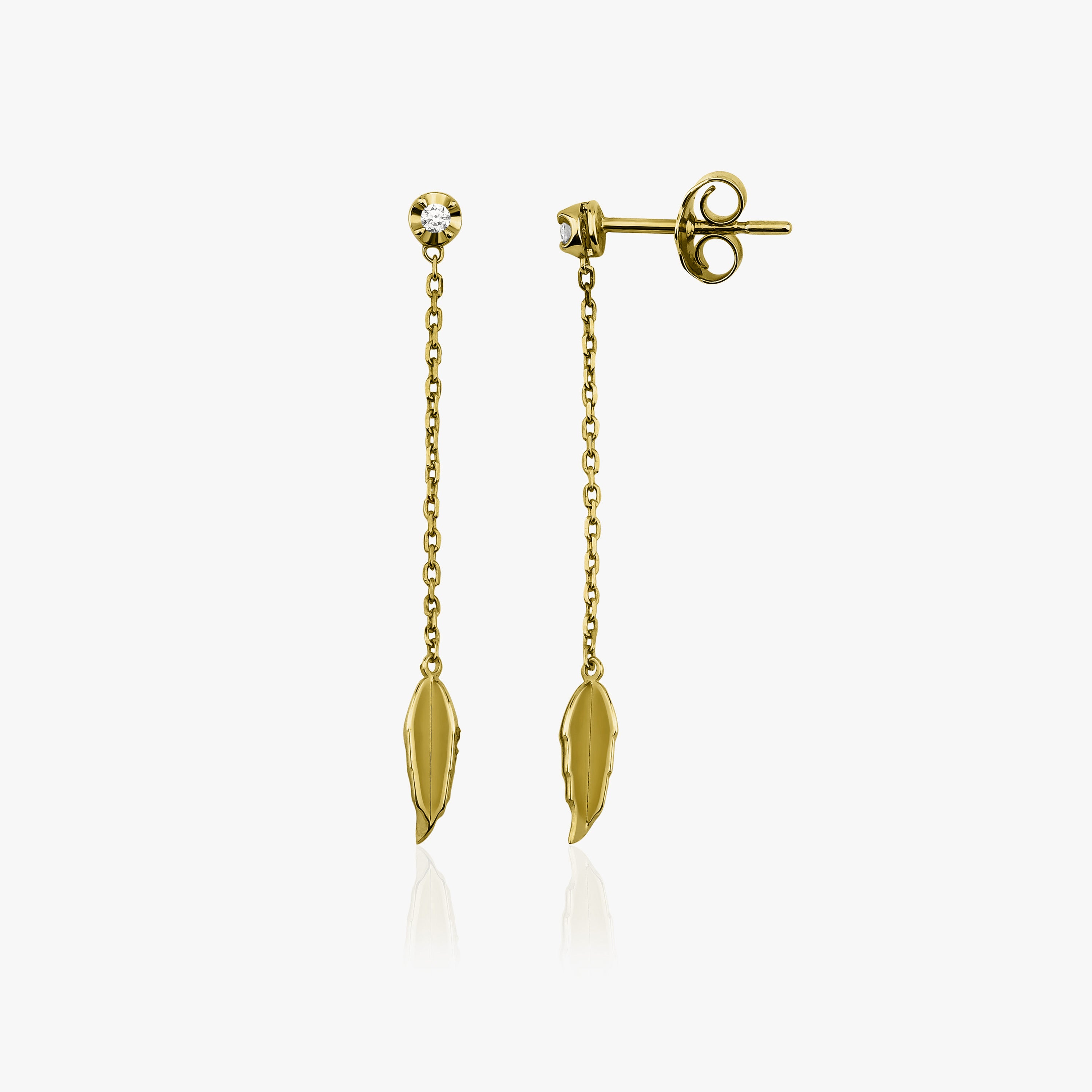 Mini Diamond Dangle Leaf Earrings in 14K Gold