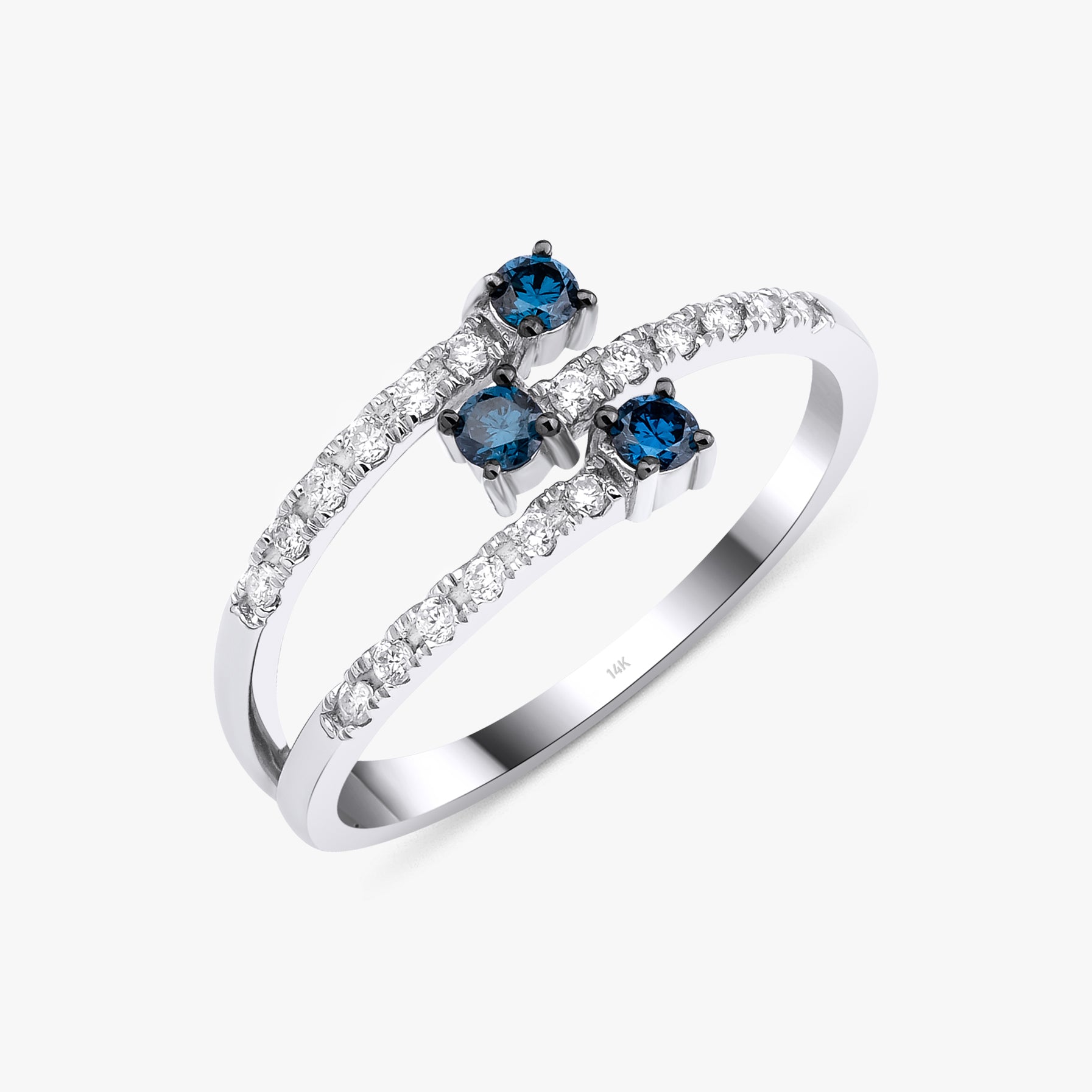 Multi Row Blue and White Diamond Ring in 14K Gold