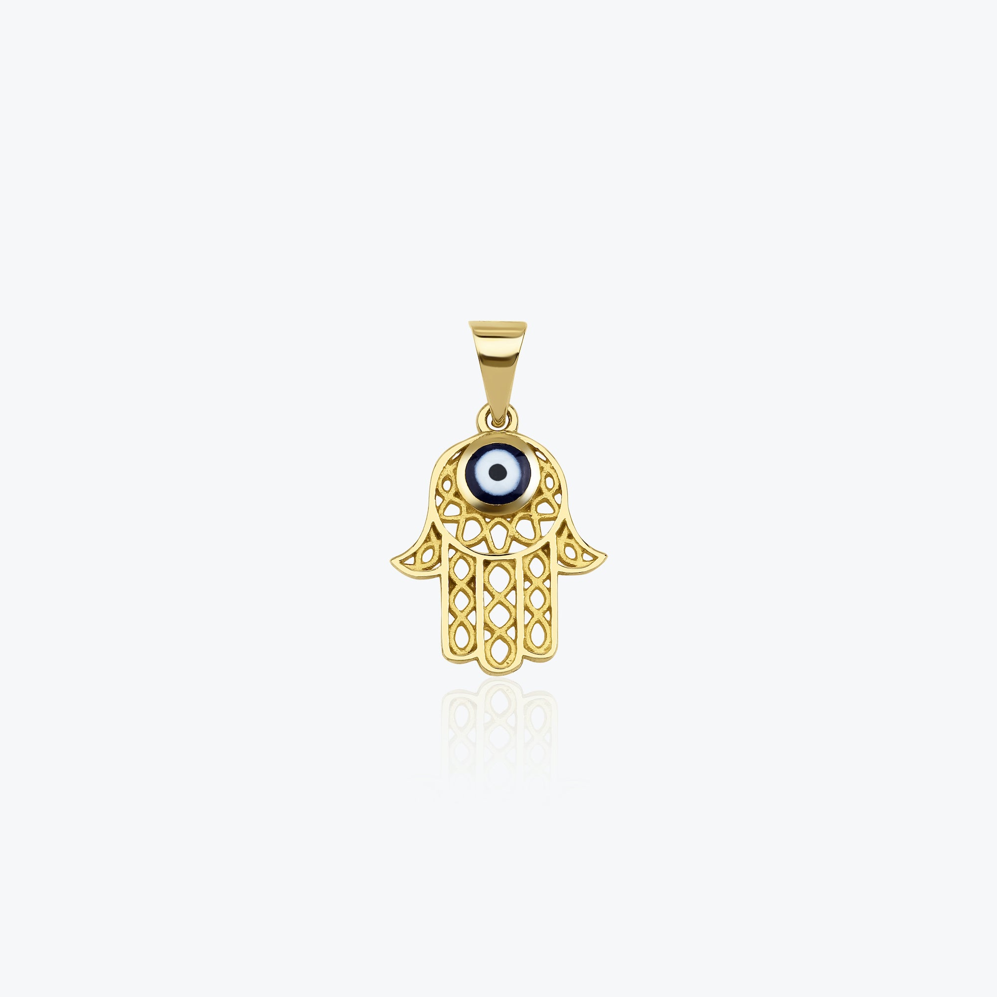 Small Navy Blue Hamsa Pendant in 14K Gold