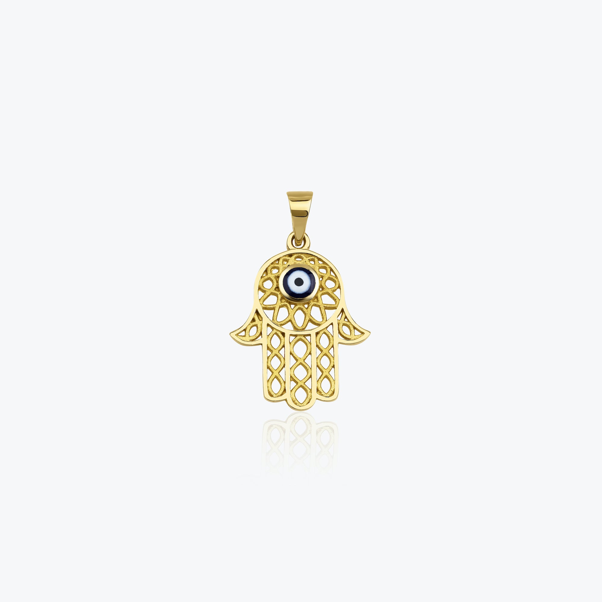 Large Navy Blue Hamsa Pendant in 14K Gold