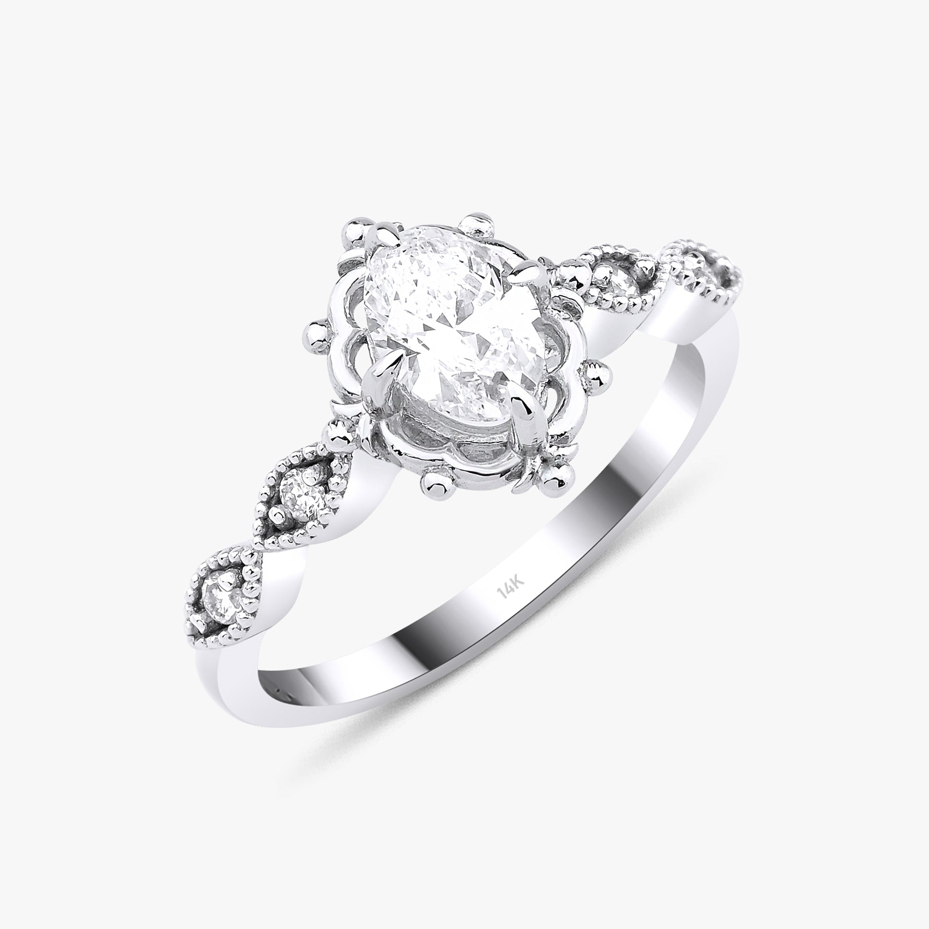 Oval Cut Vintage Solitaire Diamond Ring in 14K Gold