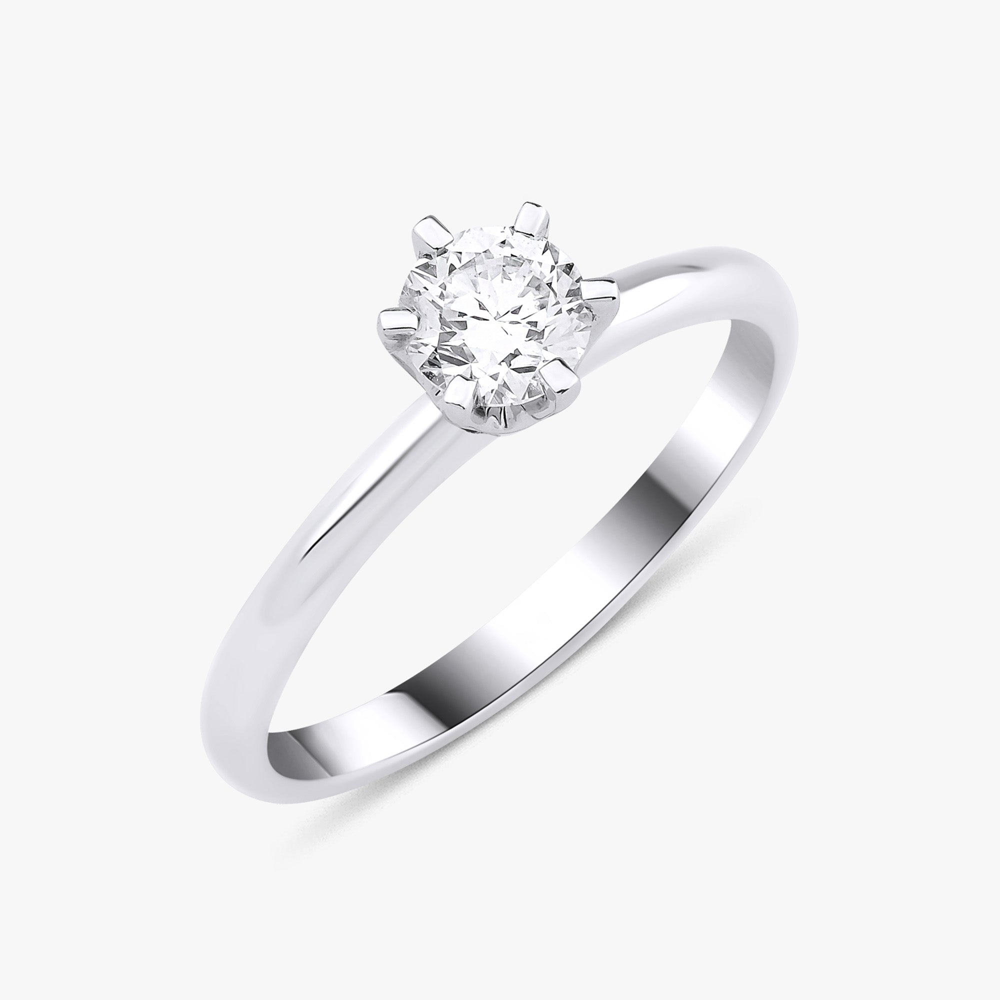 Round Cut Solitaire Diamond Ring With 6 Prongs in 18K Gold