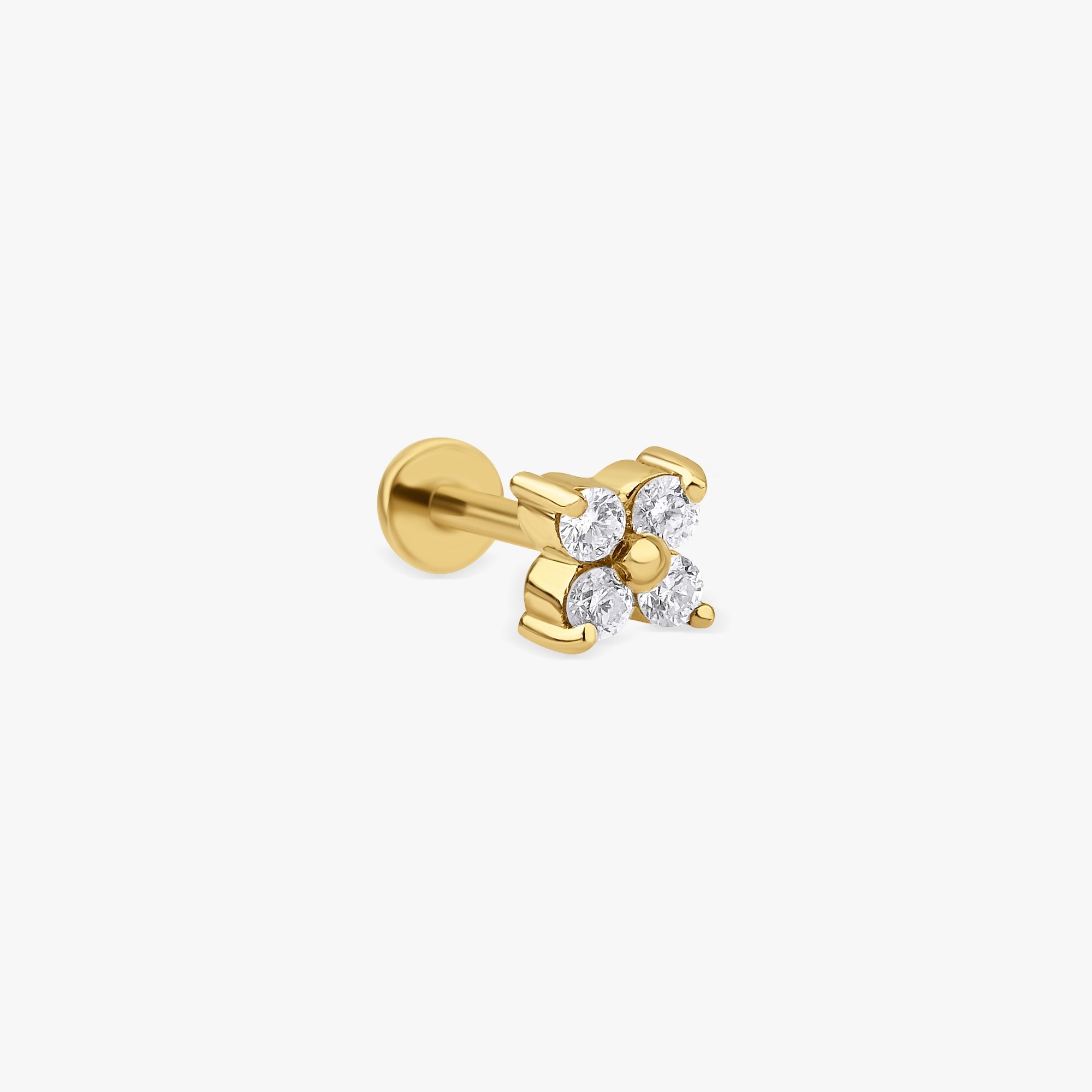 Single Diamond Clover Tragus Earring in 14K Gold