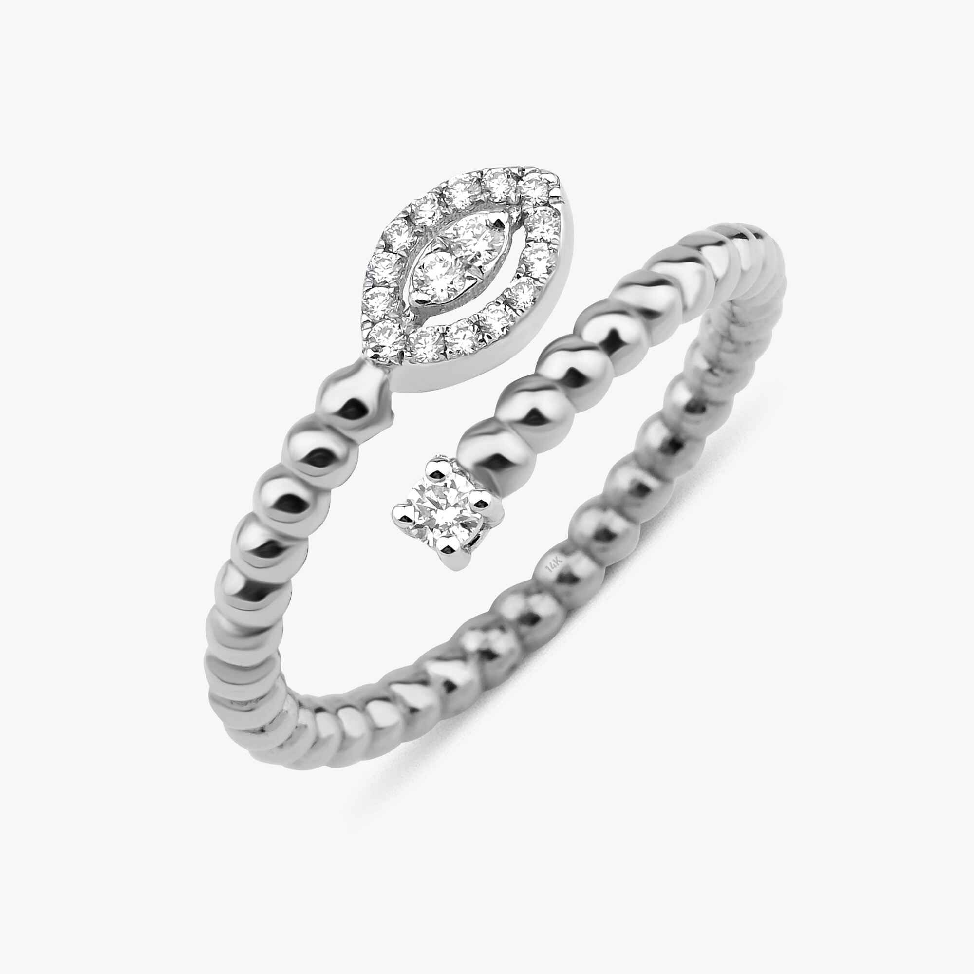 Diamond Beaded Arrow Ring in 14K Gold