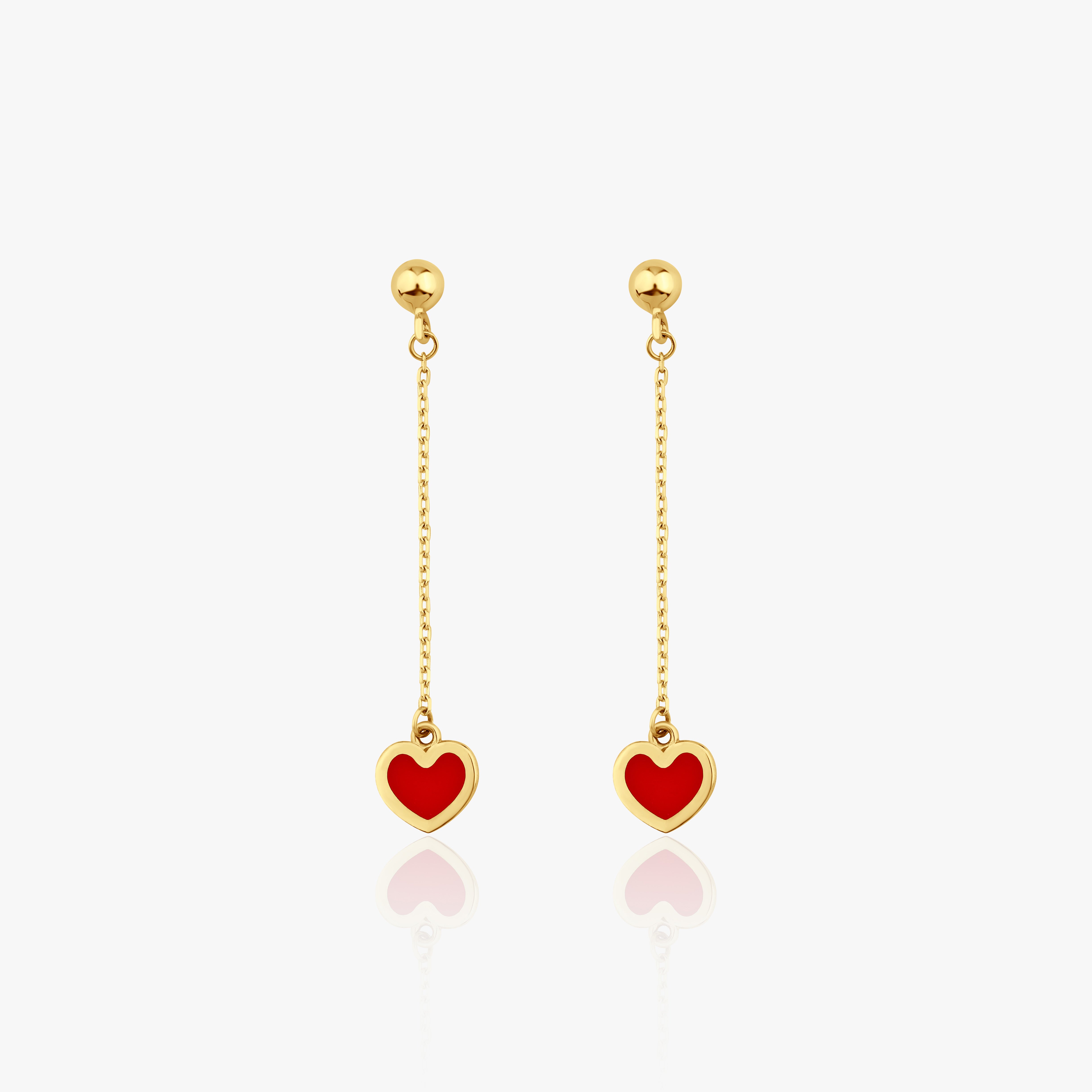 Mini Dangle Red Heart Stud Earrings in 14K Gold