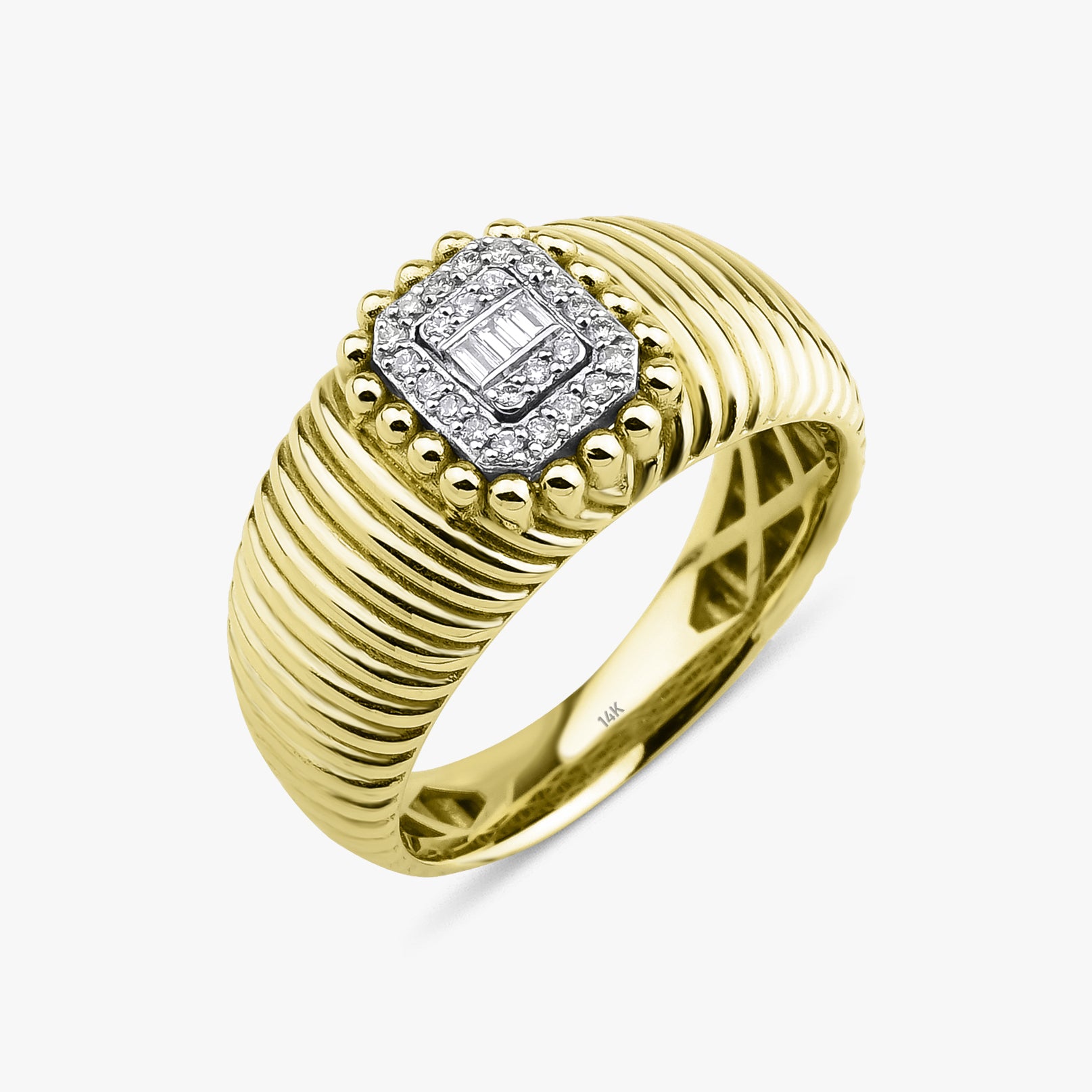 Textured Baguette Diamond Ring in 14K Gold