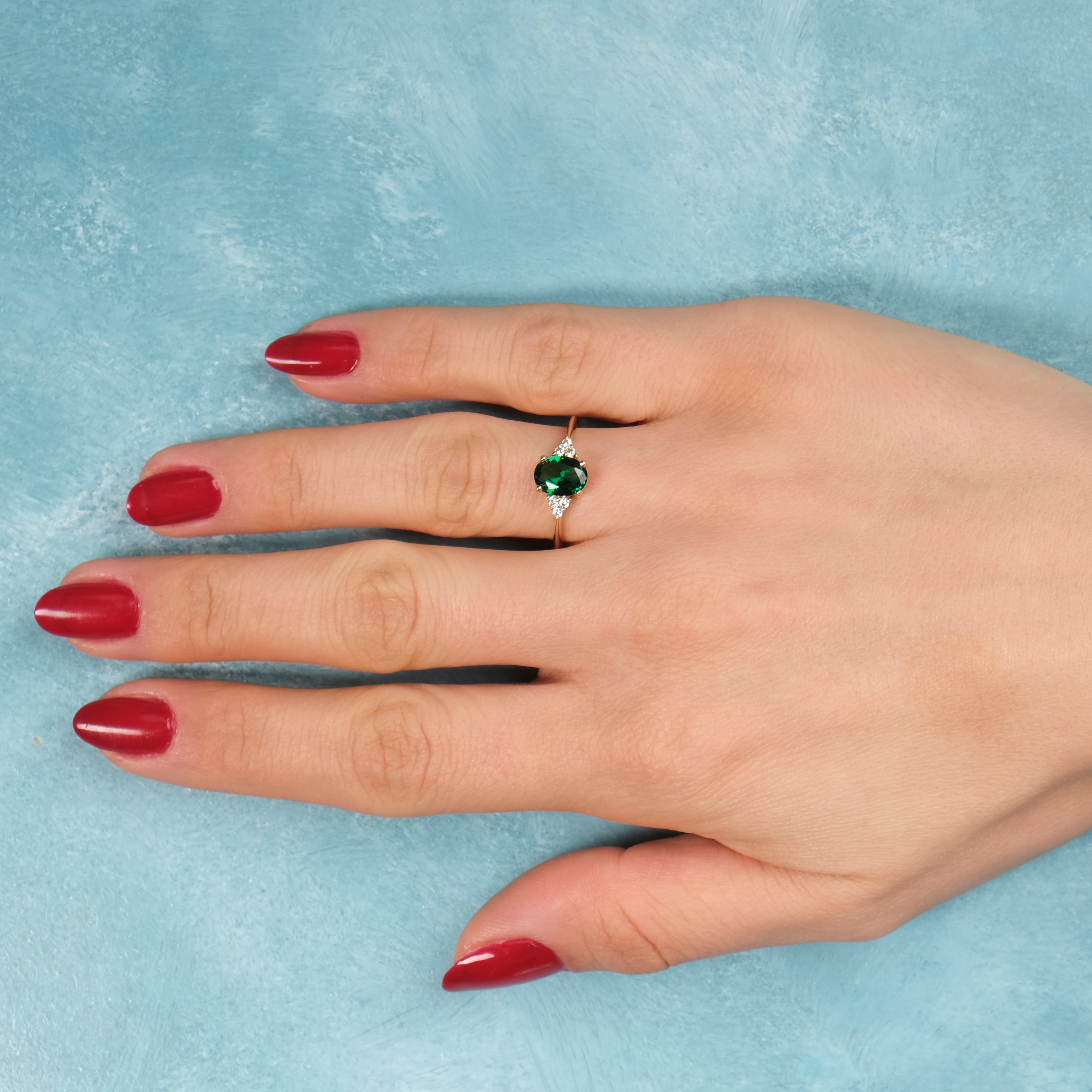 Oval Cut Green Gemstone Ring in 14K Gold