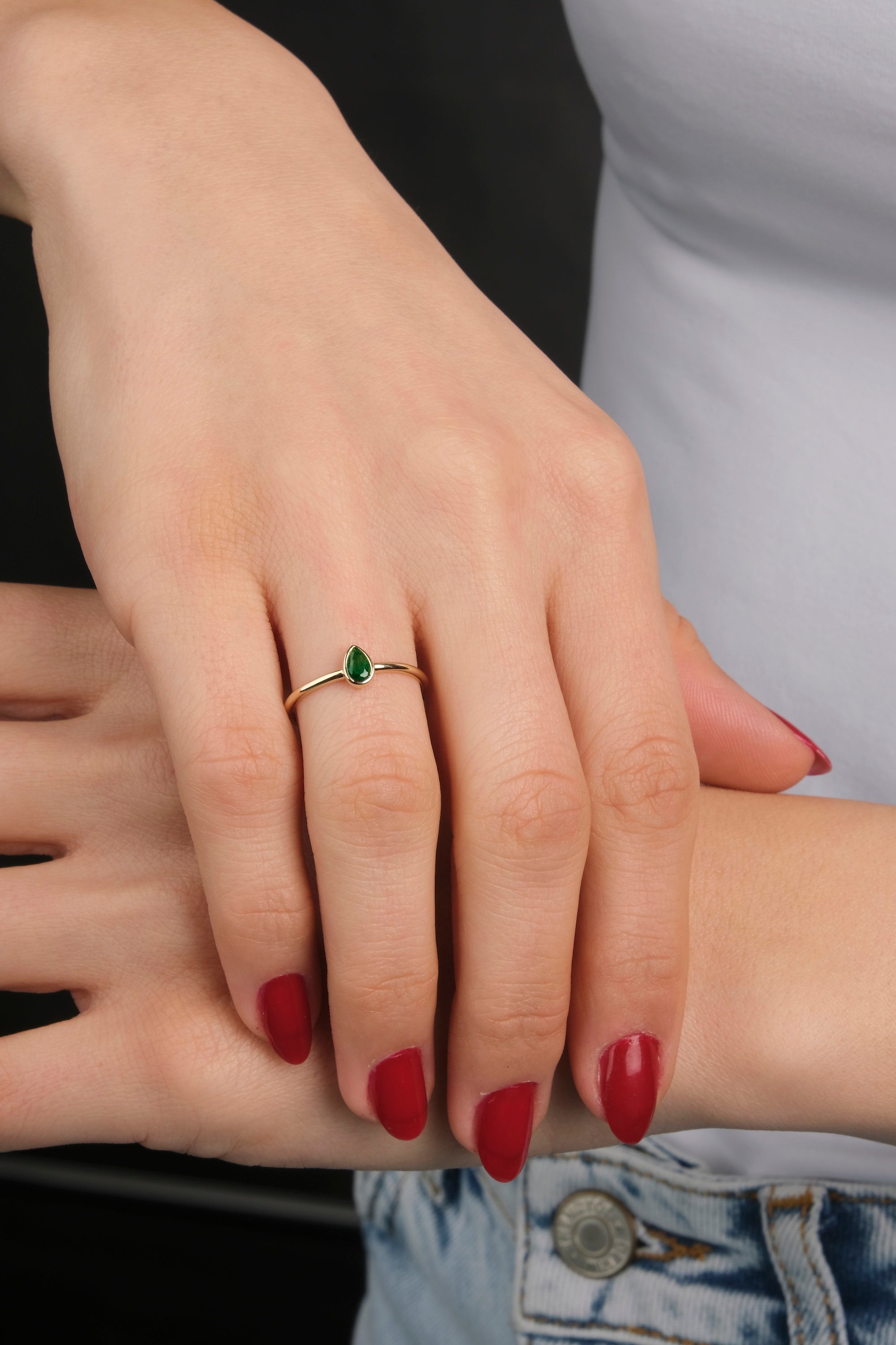 Drop Cut Gemstone Ring in 14K Gold