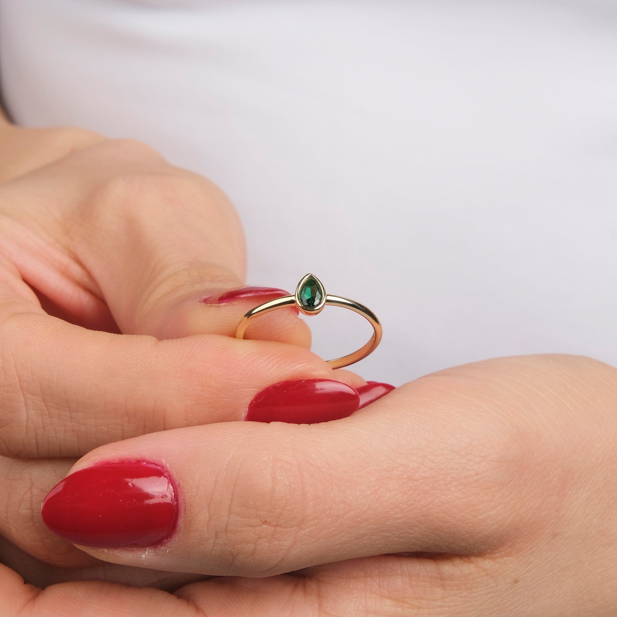 Drop Cut Gemstone Ring in 14K Gold