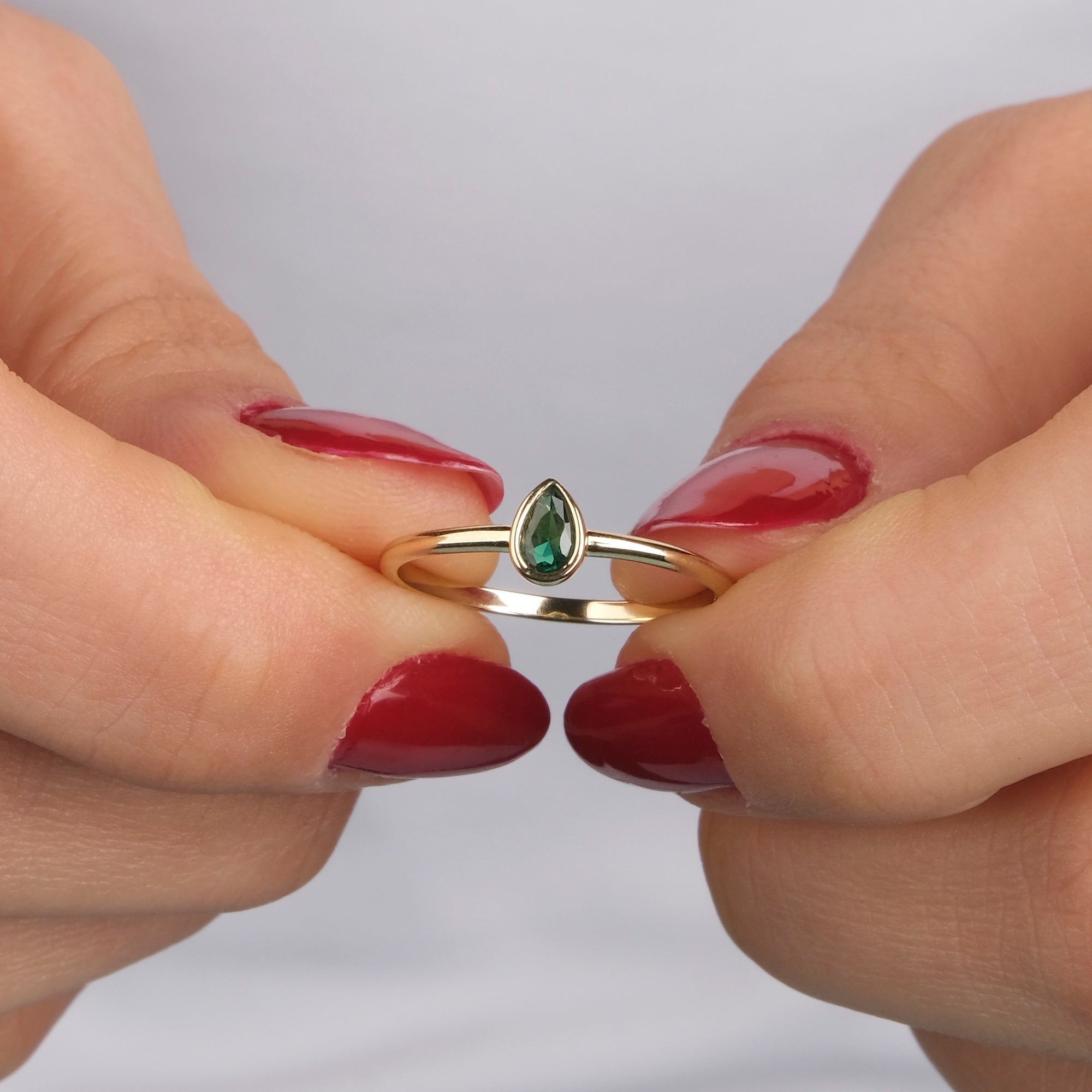 Drop Cut Gemstone Ring in 14K Gold