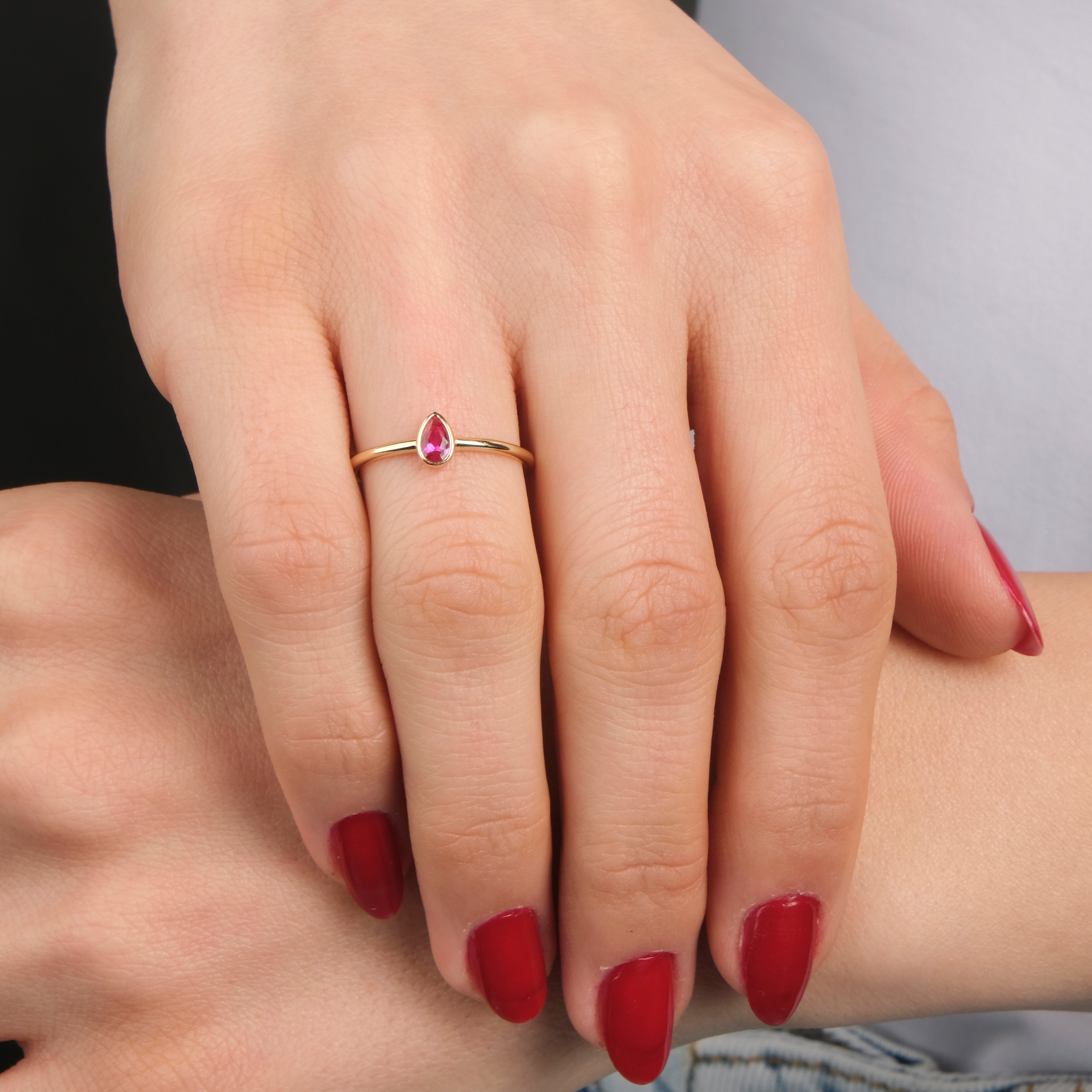 Thin Drop Cut Gemstone Ring in 14K Gold