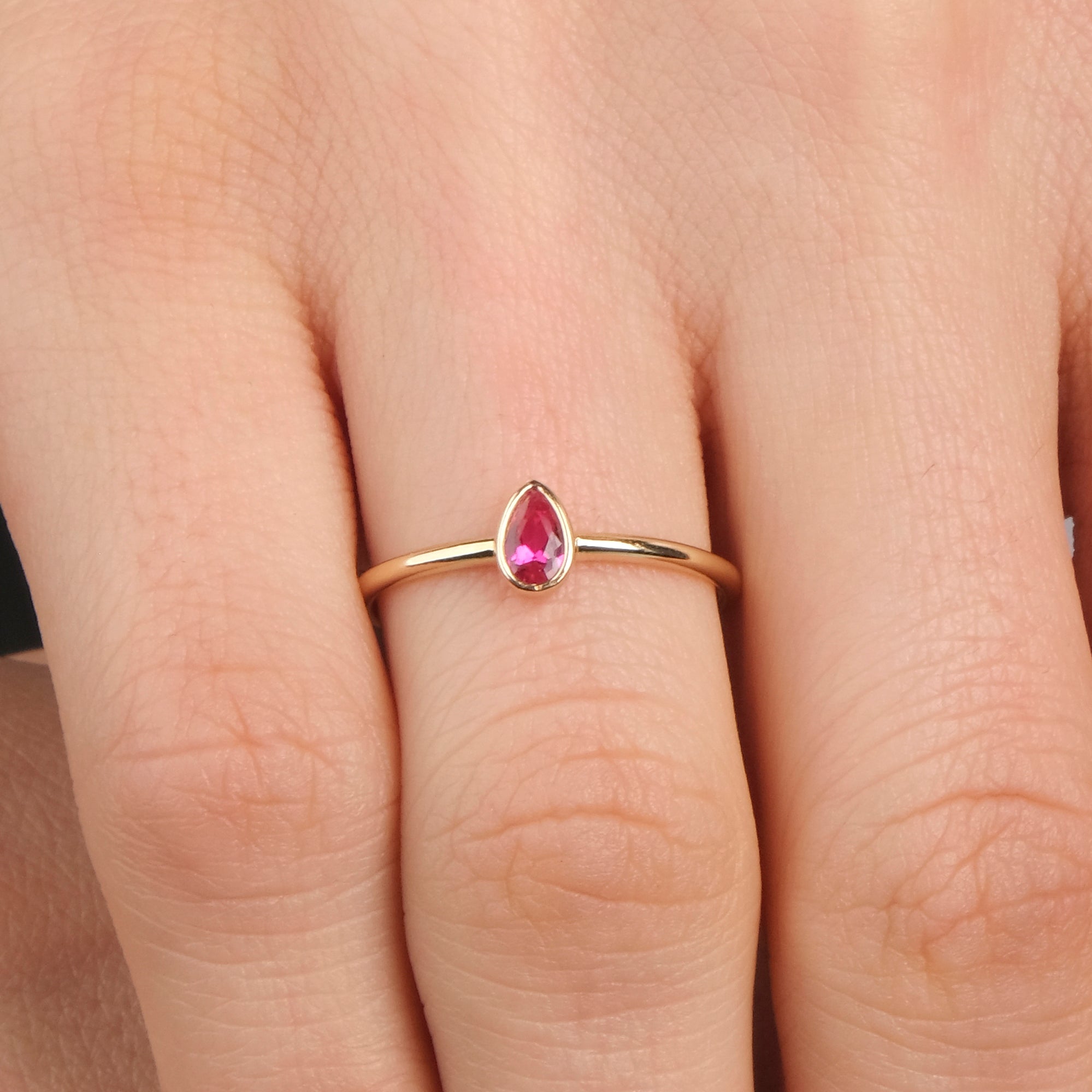 Thin Drop Cut Gemstone Ring in 14K Gold