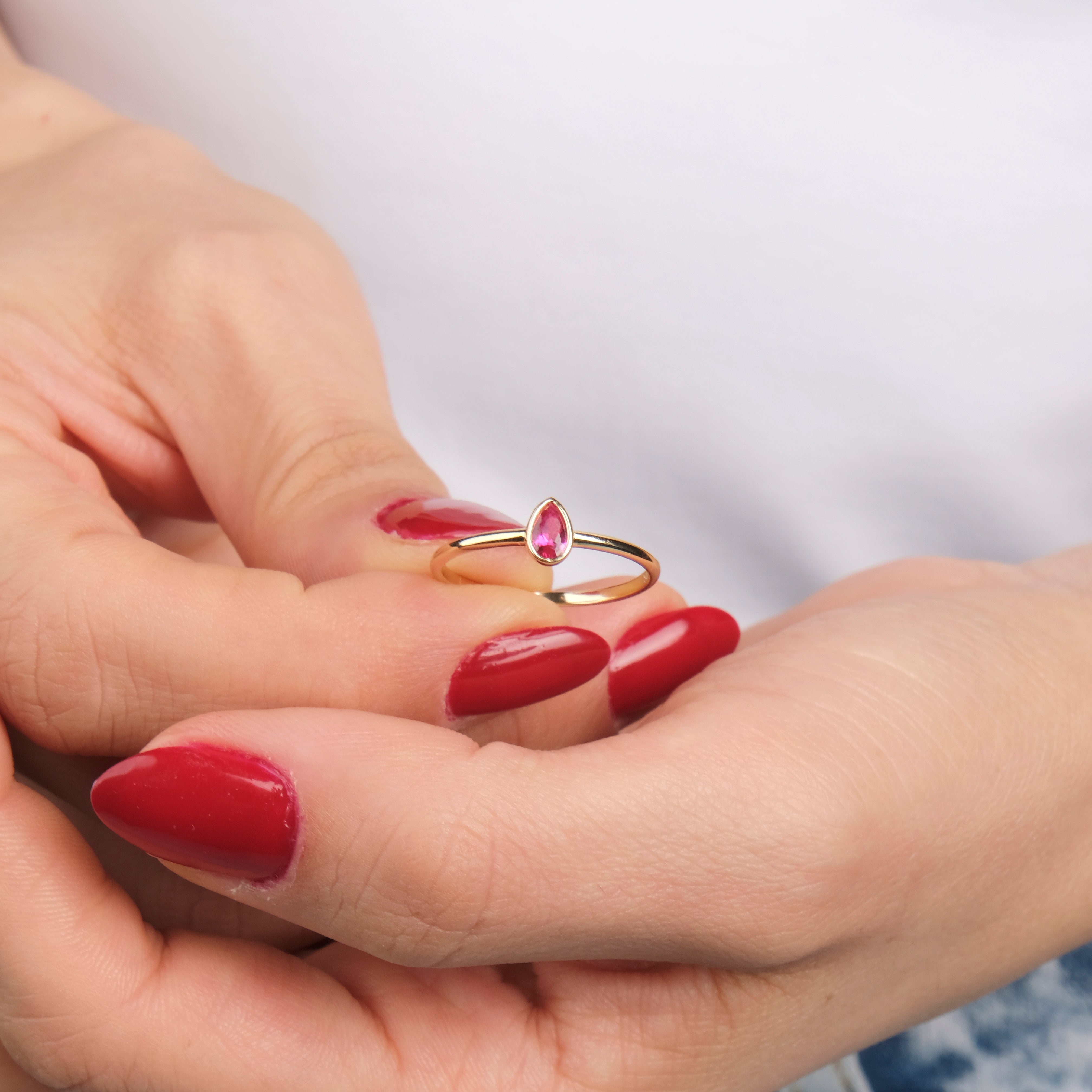 Thin Drop Cut Gemstone Ring in 14K Gold