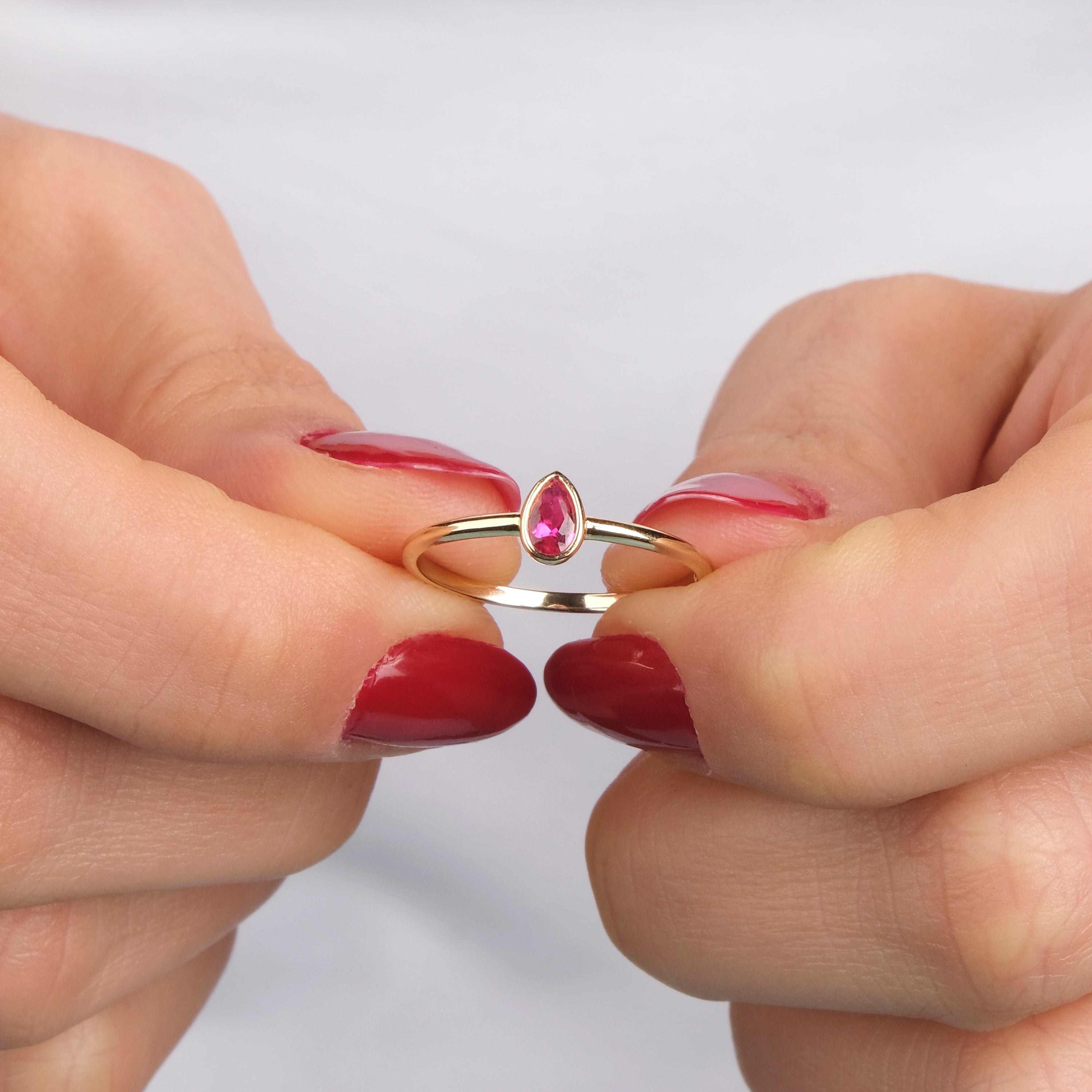 Thin Drop Cut Gemstone Ring in 14K Gold