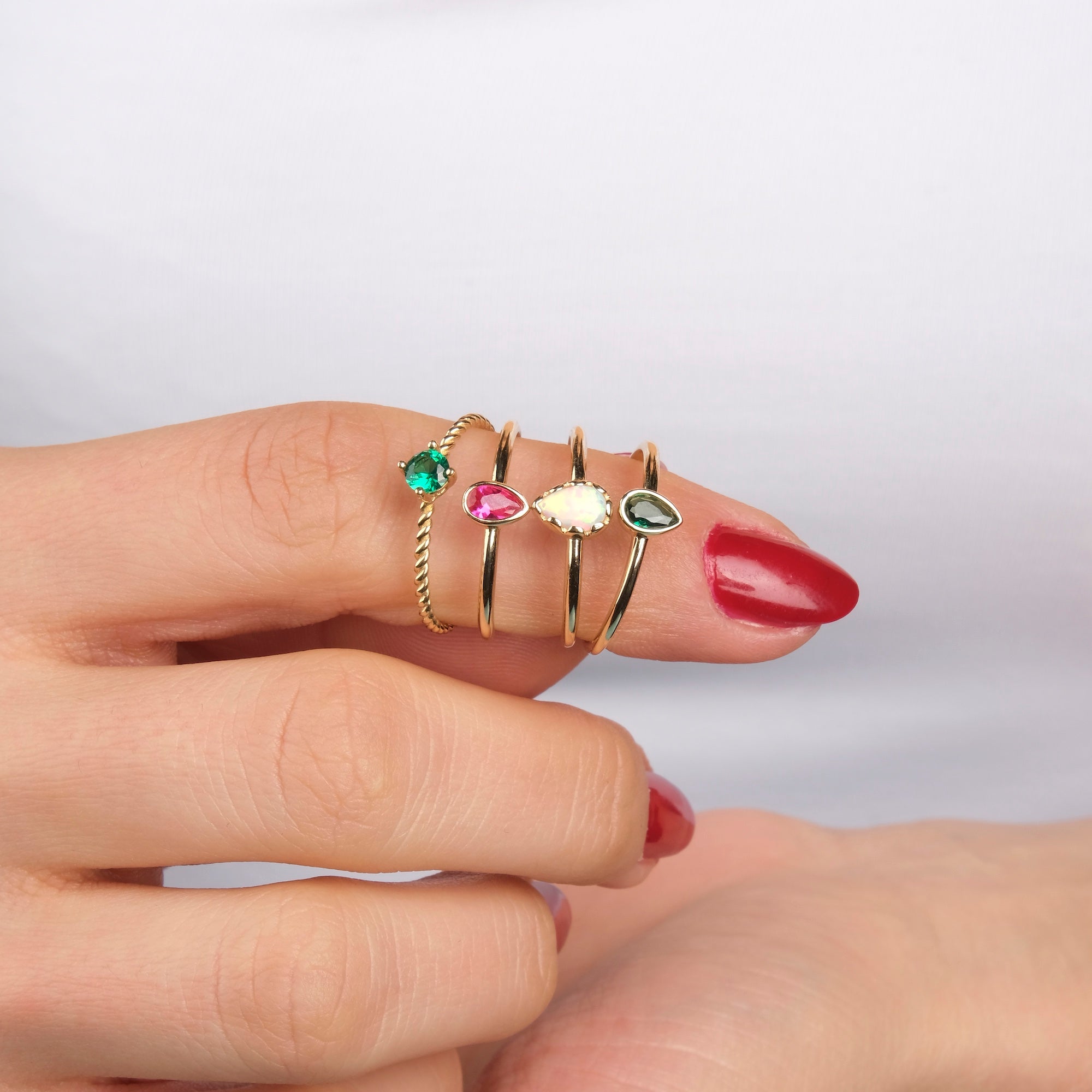 Drop Cut Gemstone Ring in 14K Gold