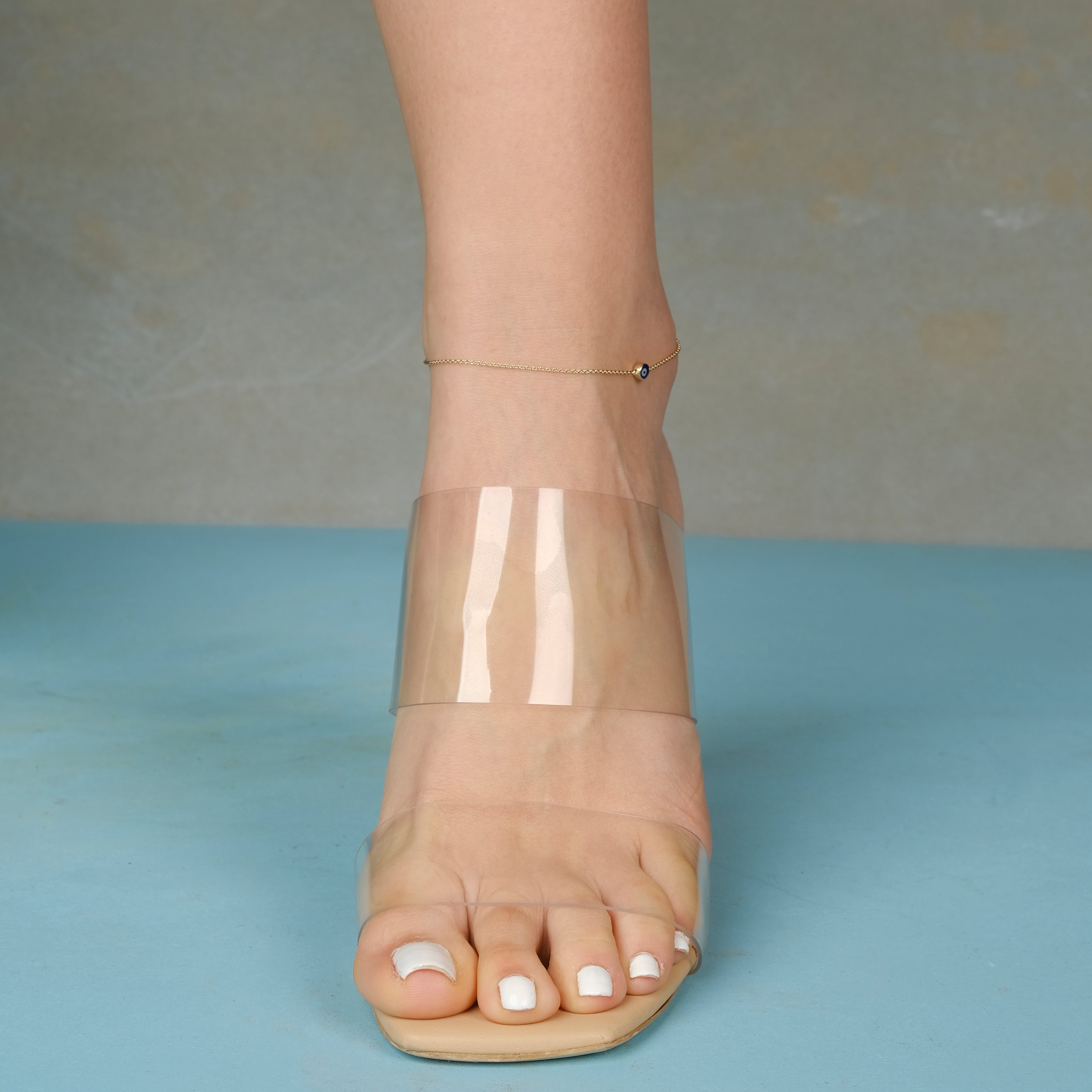 One Navy Blue Evil Eye Anklet in 14K Gold