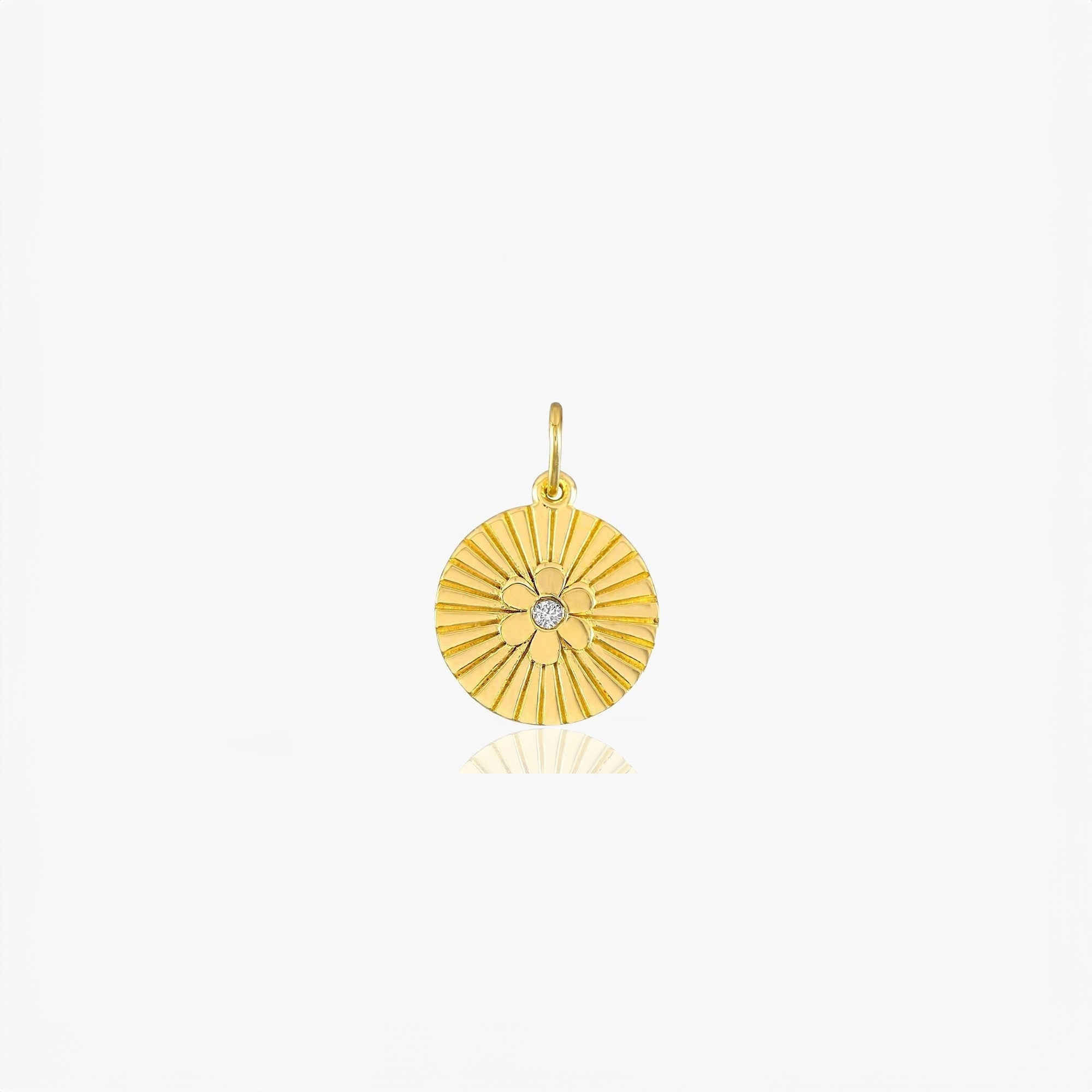 Diamond Daisy Coin Charm in 14K Gold