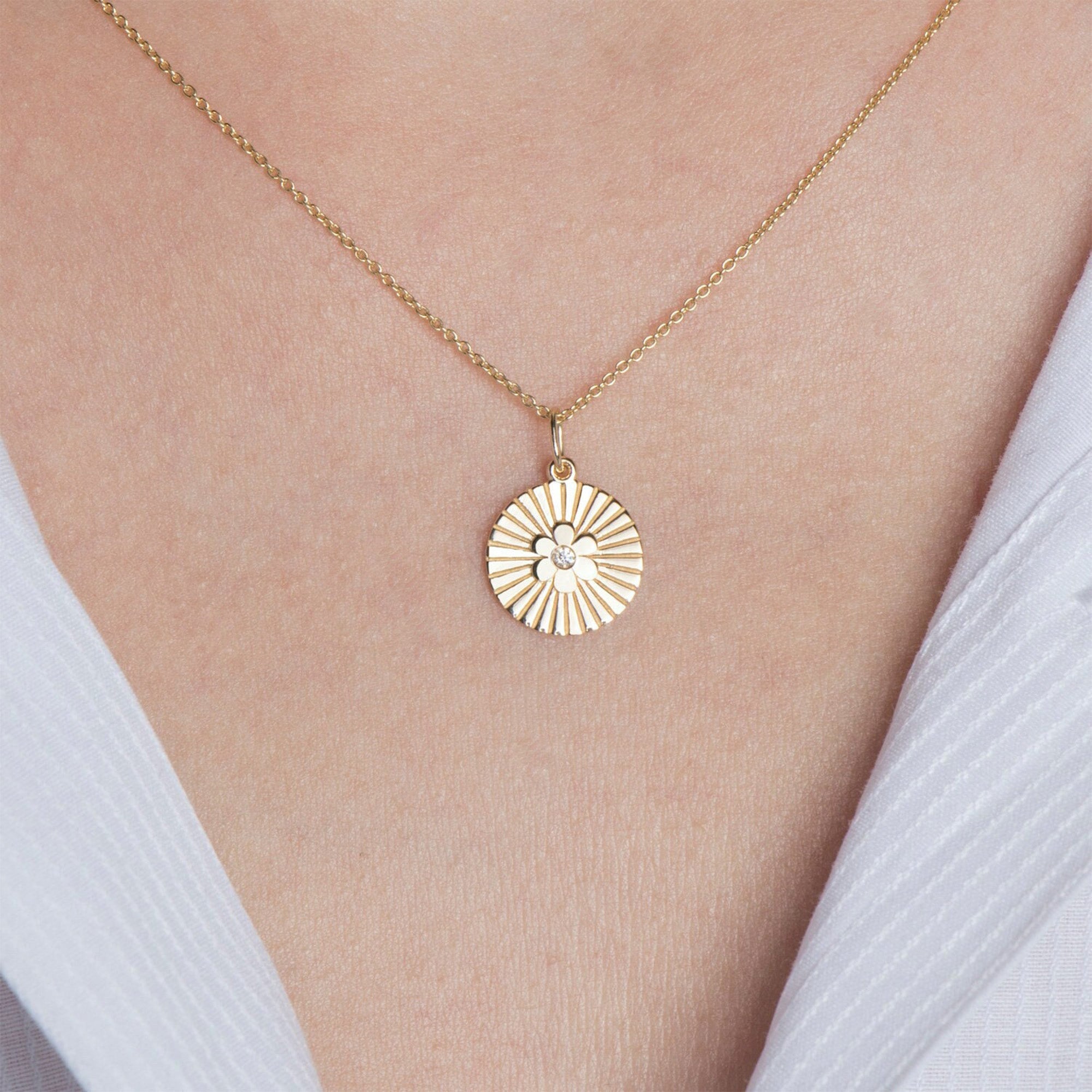 Diamond Daisy Coin Necklace in 14K Gold