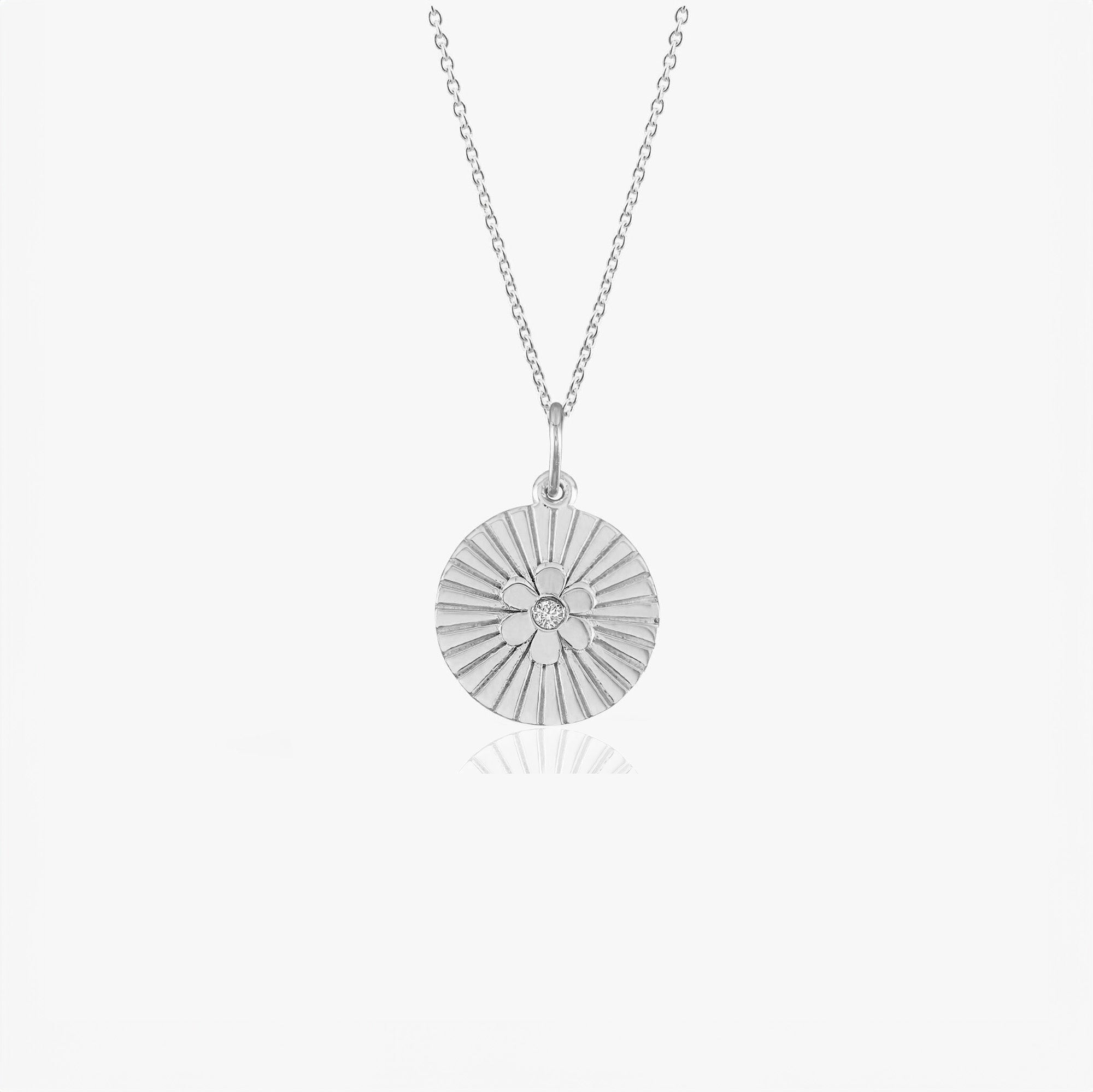 Diamond Daisy Coin Necklace in 14K Gold