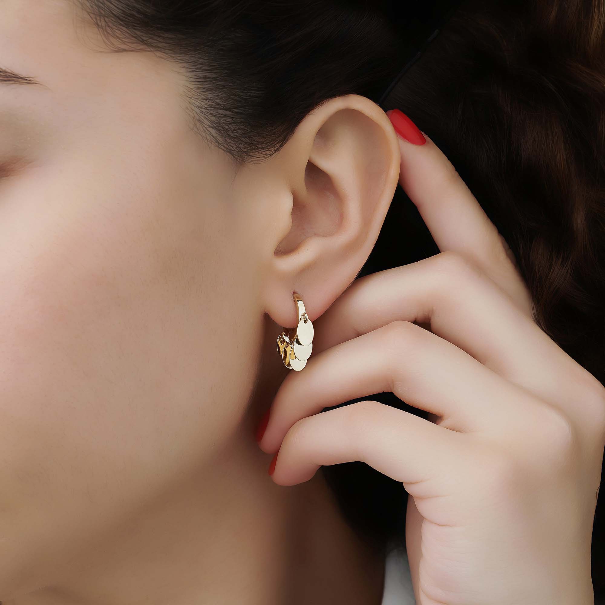 Dangle Oval Charm Hoops in 14K Gold