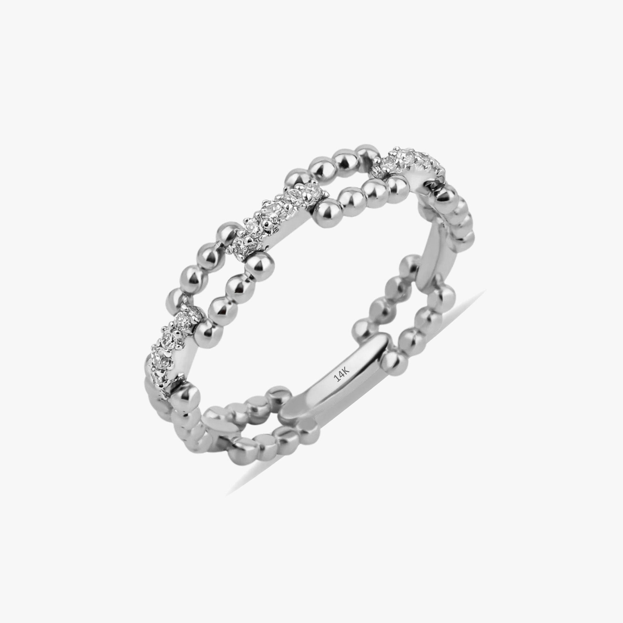 Diamond Beaded Chain Ring in 14K Gold