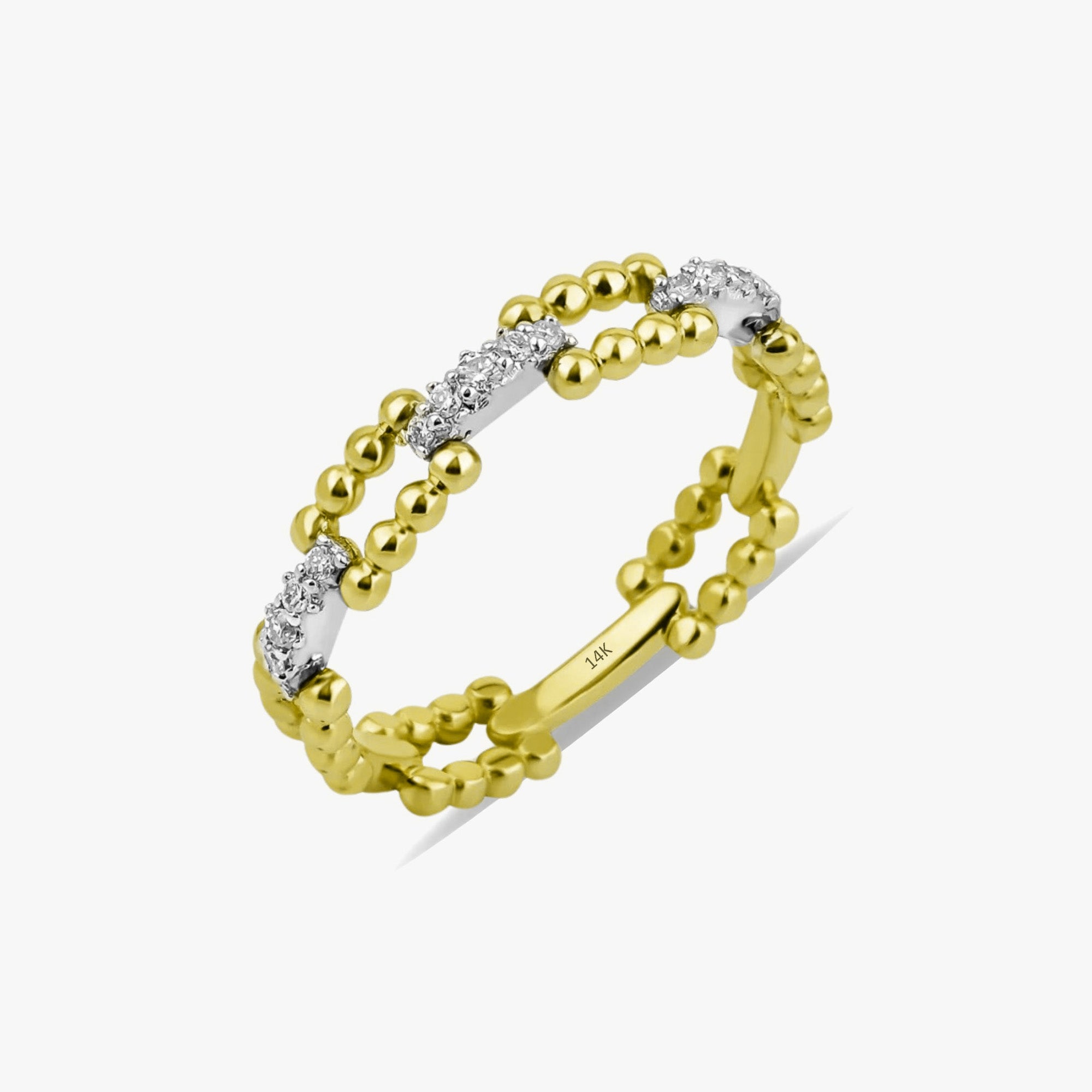 Diamond Beaded Chain Ring in 14K Gold