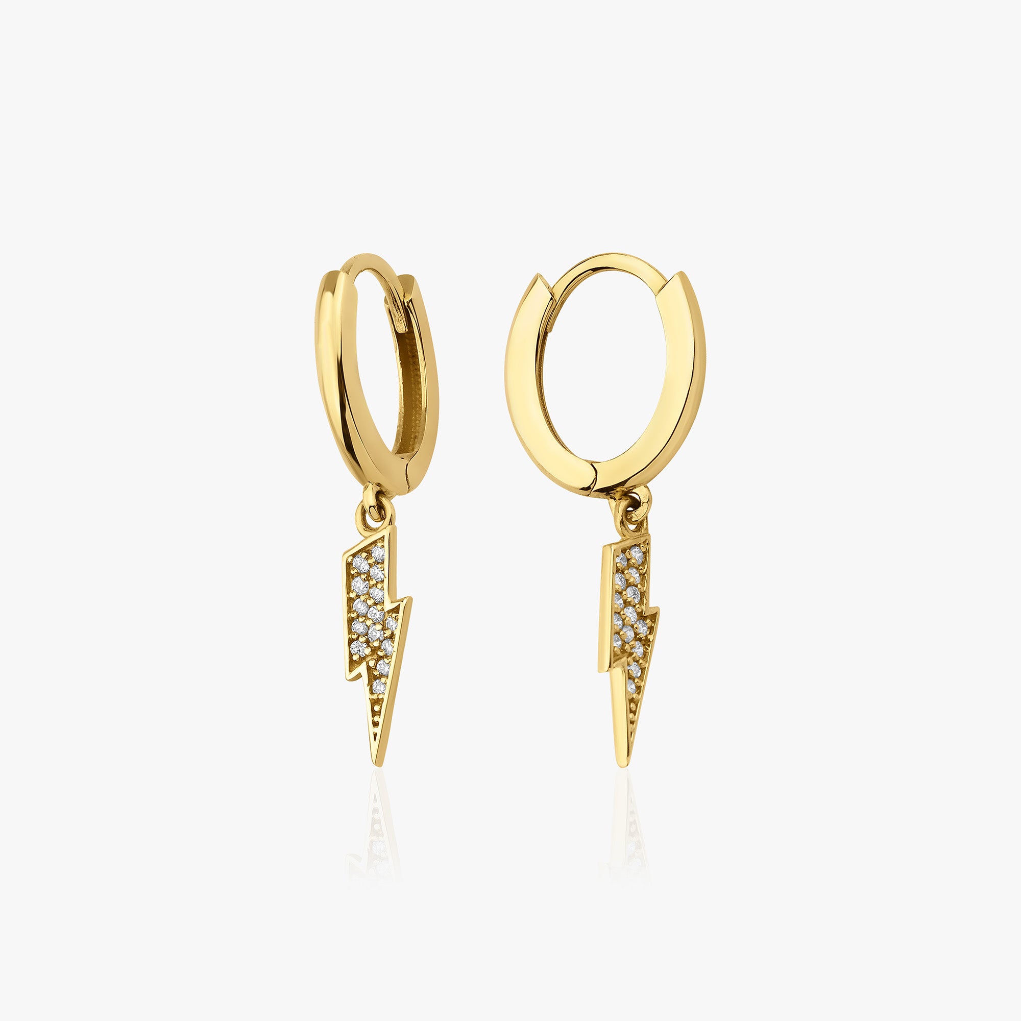 Diamond Lightning Hoops in 14K Gold