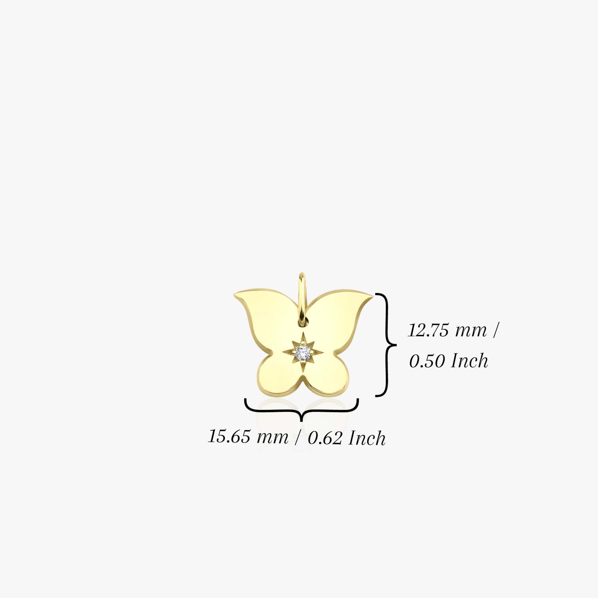 Diamond Star Inlaid Butterfly Pendant in 14K Gold
