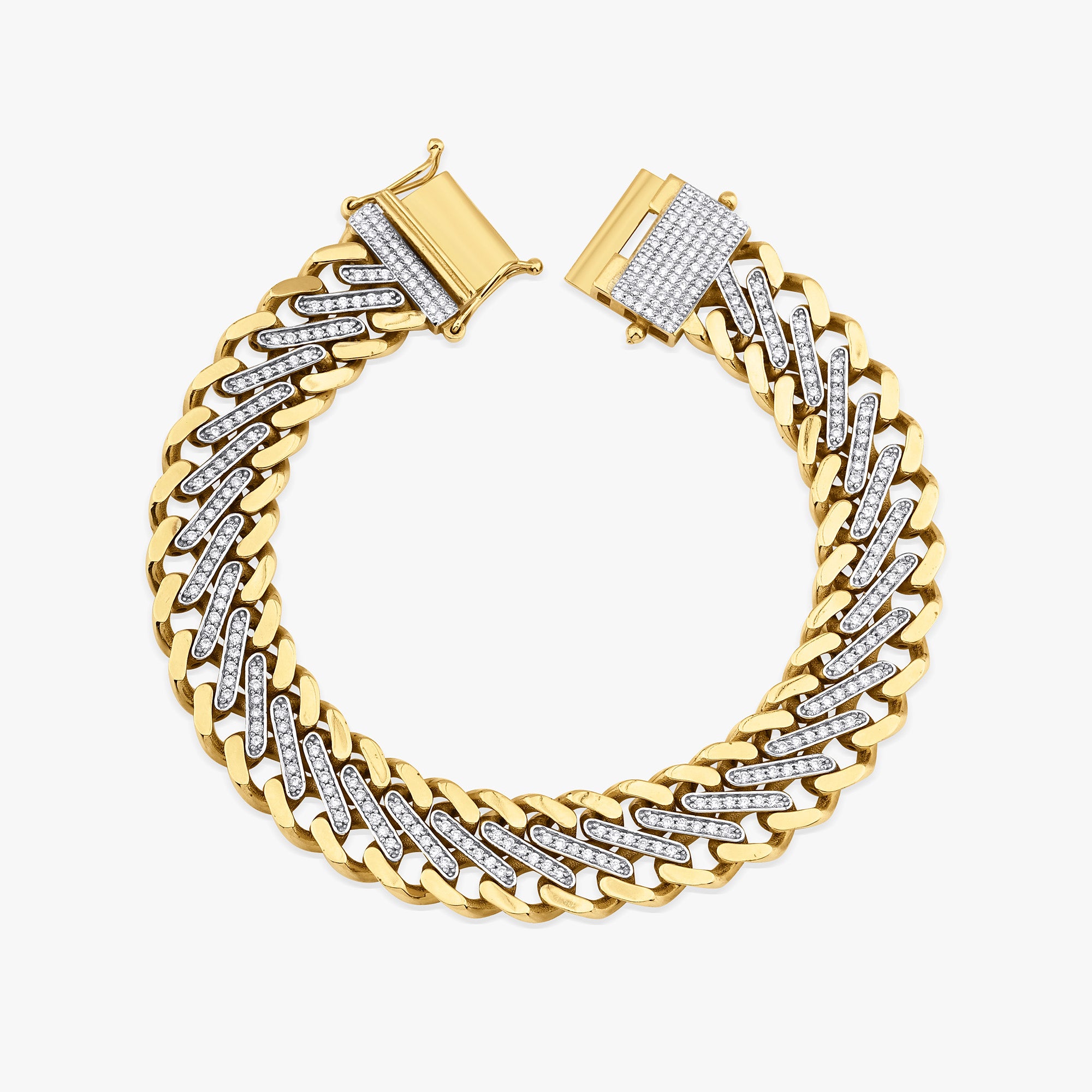 Pave Diamond Link Chain Bracelet in 14K Gold / Modernized Cuban