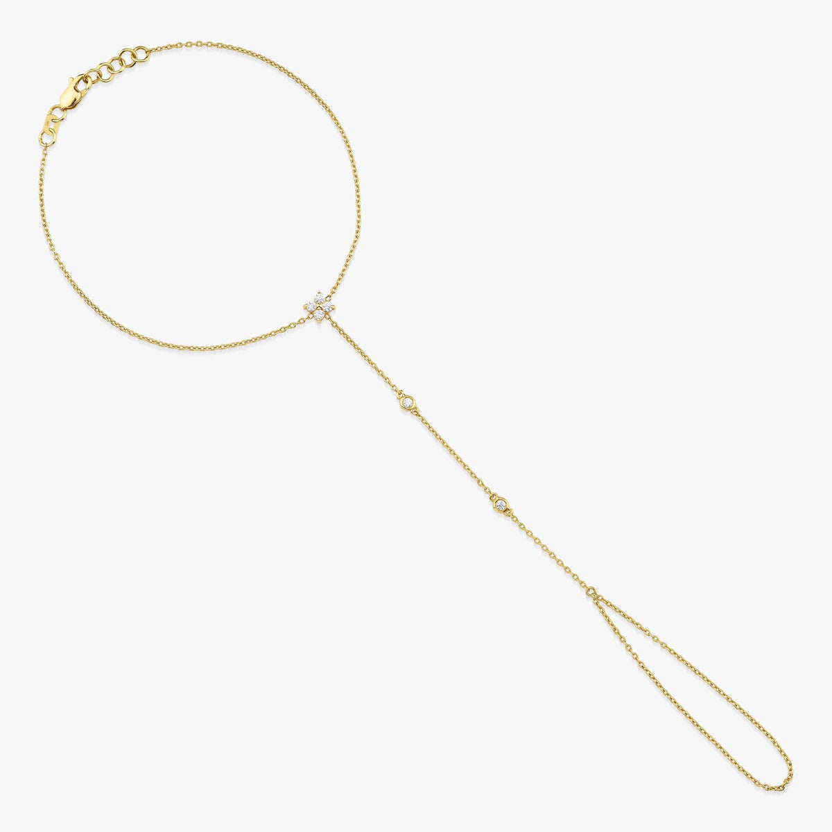 Diamond Mini Clover Station Hand Chain Bracelet in 14K Gold