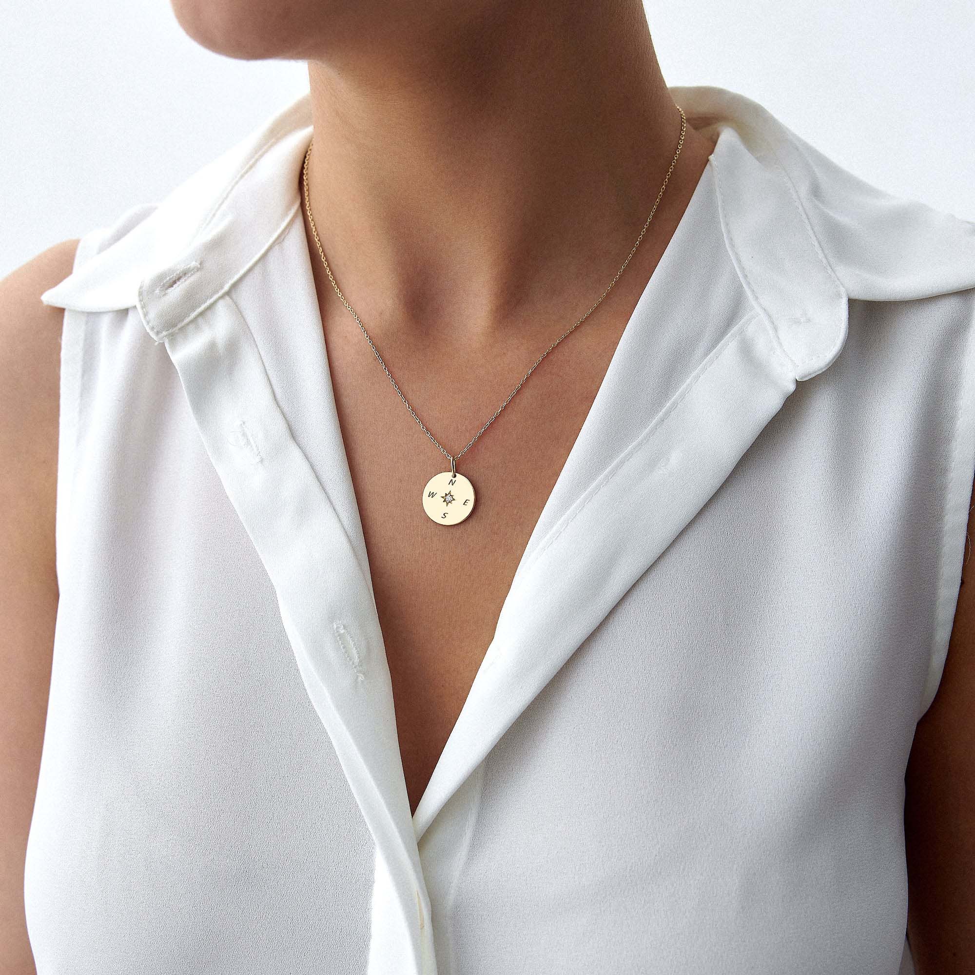 Diamond Compass Pendant in 14K Gold