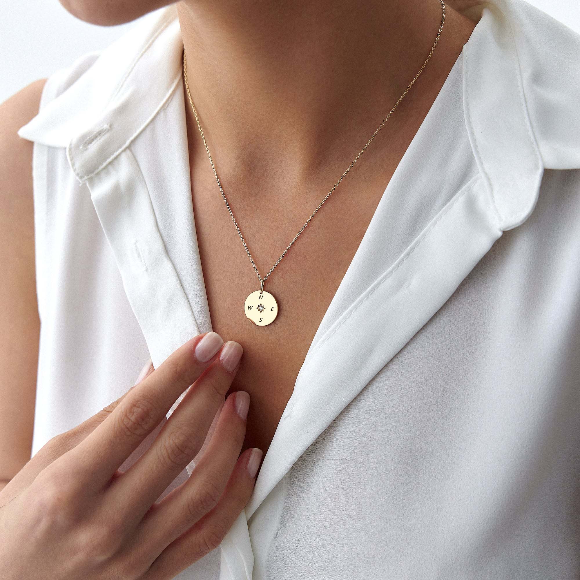 Diamond Compass Necklace in 14K Gold