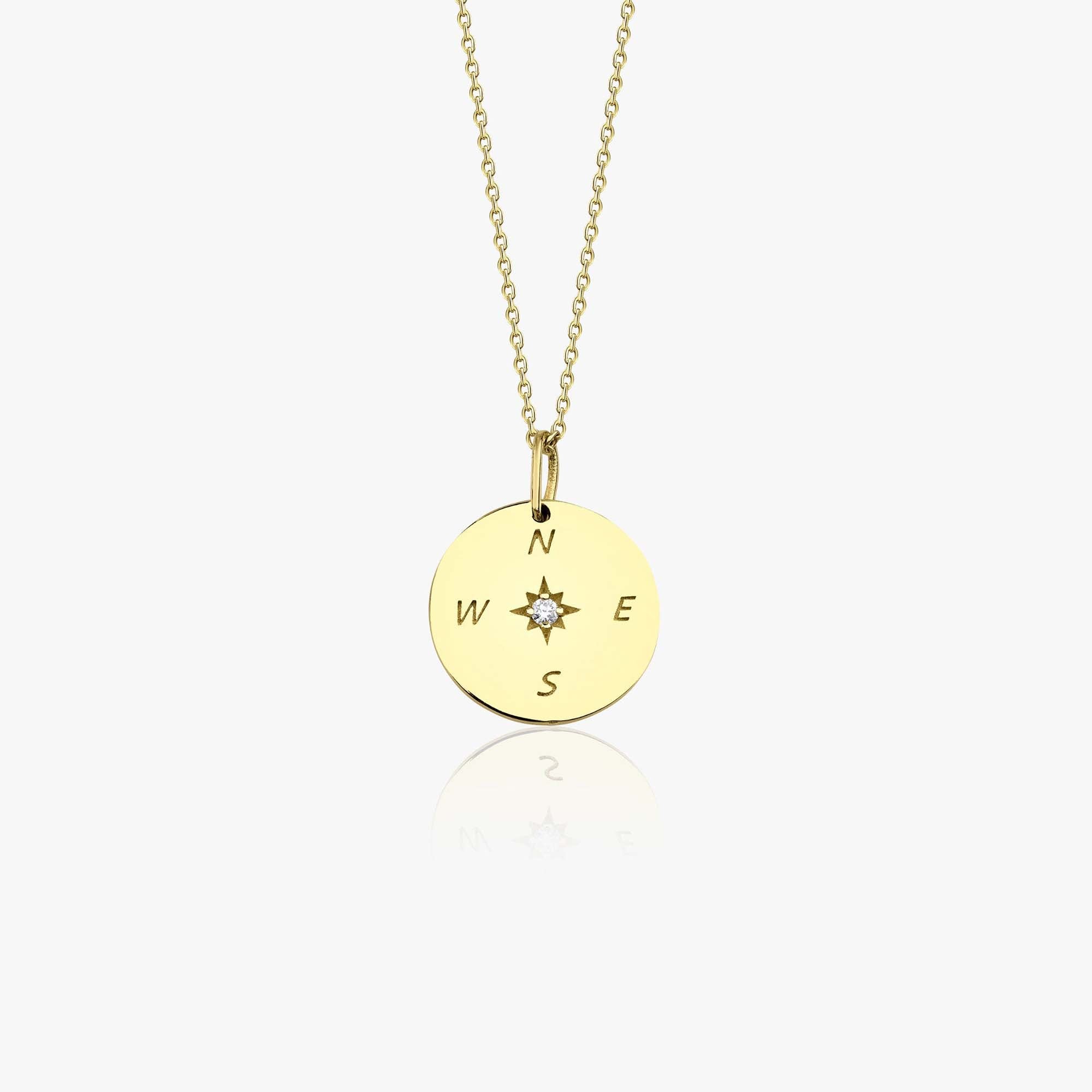 Diamond Compass Necklace in 14K Gold